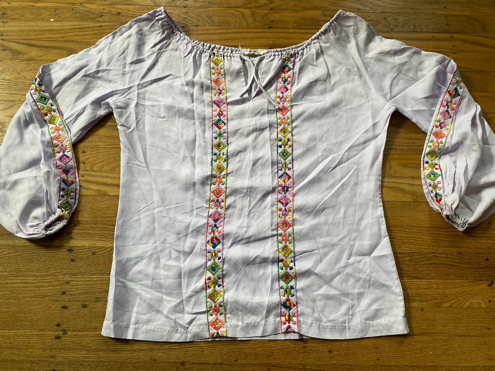 1960s Alice Stuart HIPPY BOHO Top.tunic.lavender,puff Sleeve medium.union Made