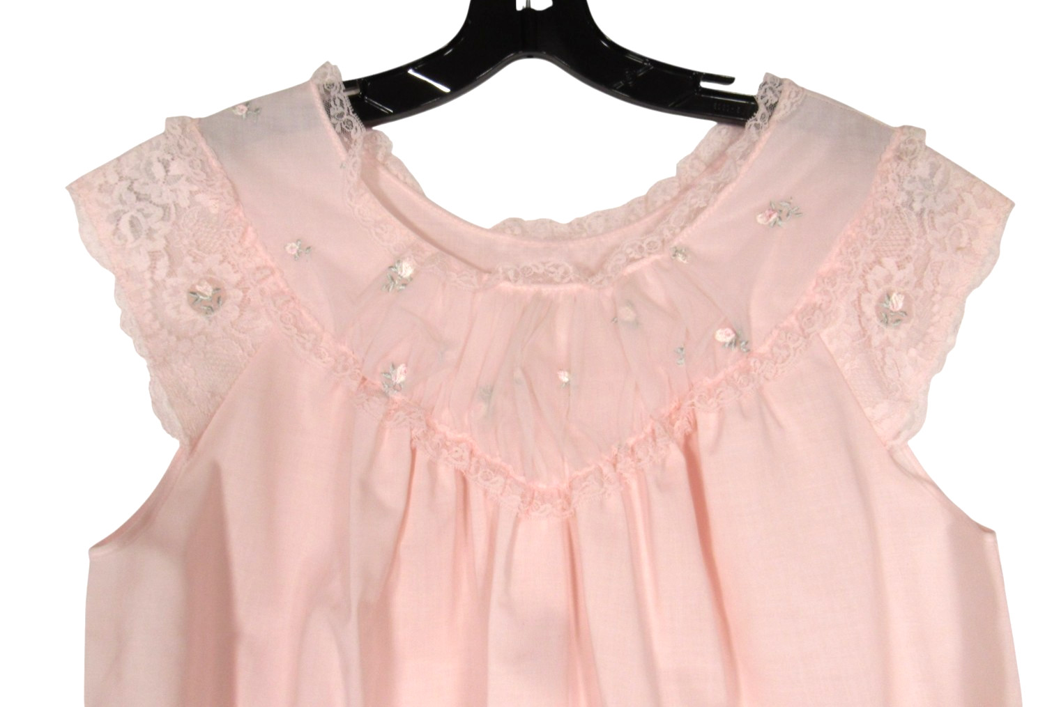 VTG SEARS Pink TWILL Lace/Chiffon NECKLINE Sleeveless LOUNGE NIGHTGOWN Sz 32/34