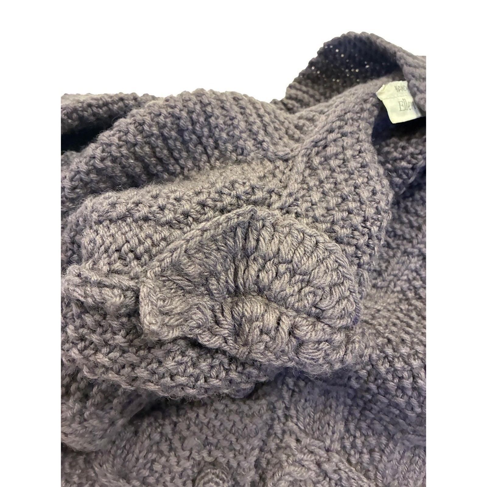 Vintage Hand-Knit Ellen Tracy Wool Cardigan – Taupe Eggplant Short Knit