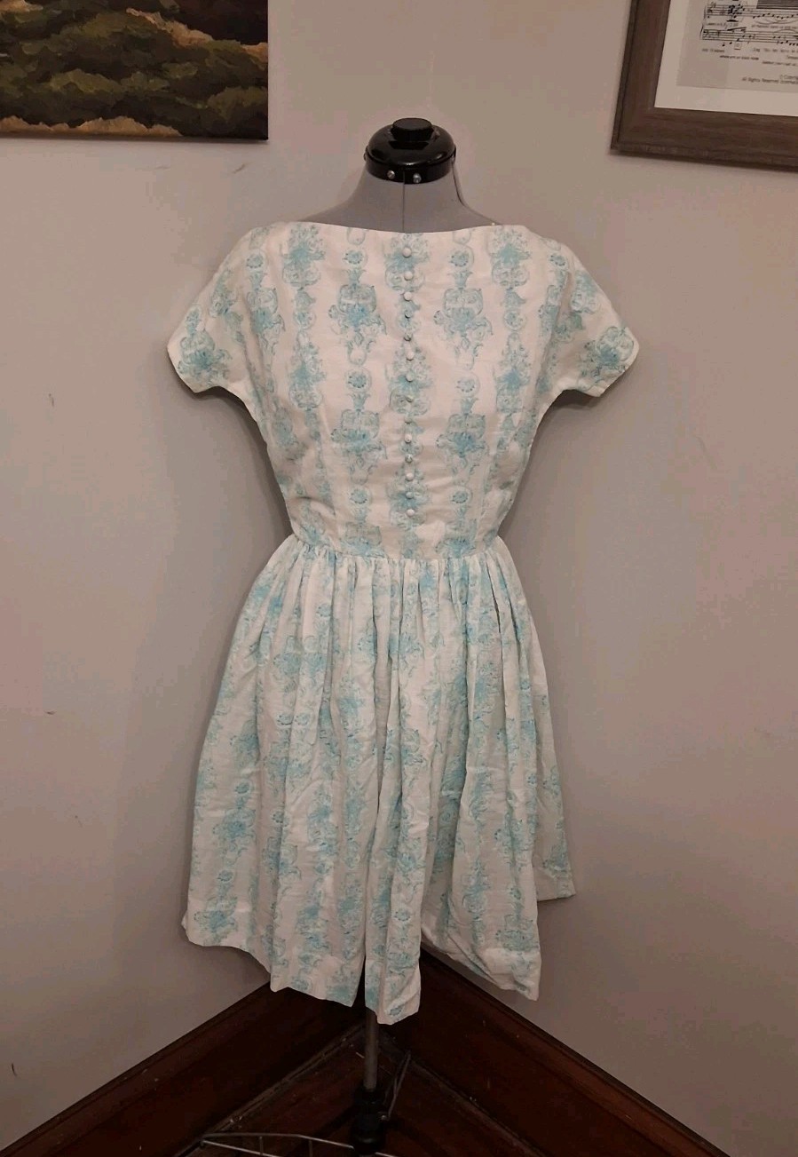 1960s Vintage Dress, Summer Sun Dress Party Tea Dress Blue Size S Mcm Retro