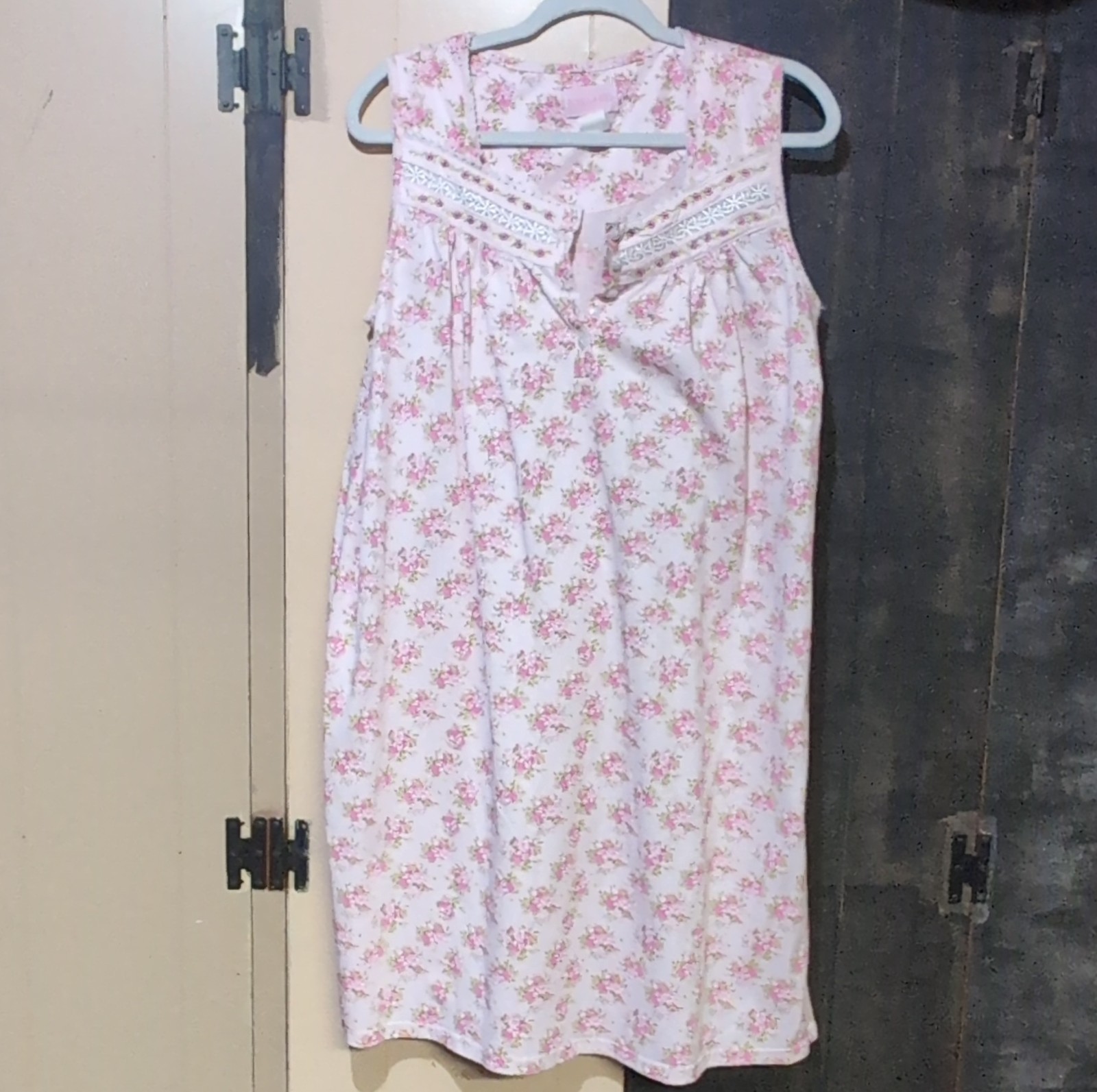 Pink Label Sleeveless Floral Babydoll Nightgown 55% Cotton 45% Polyester Pink