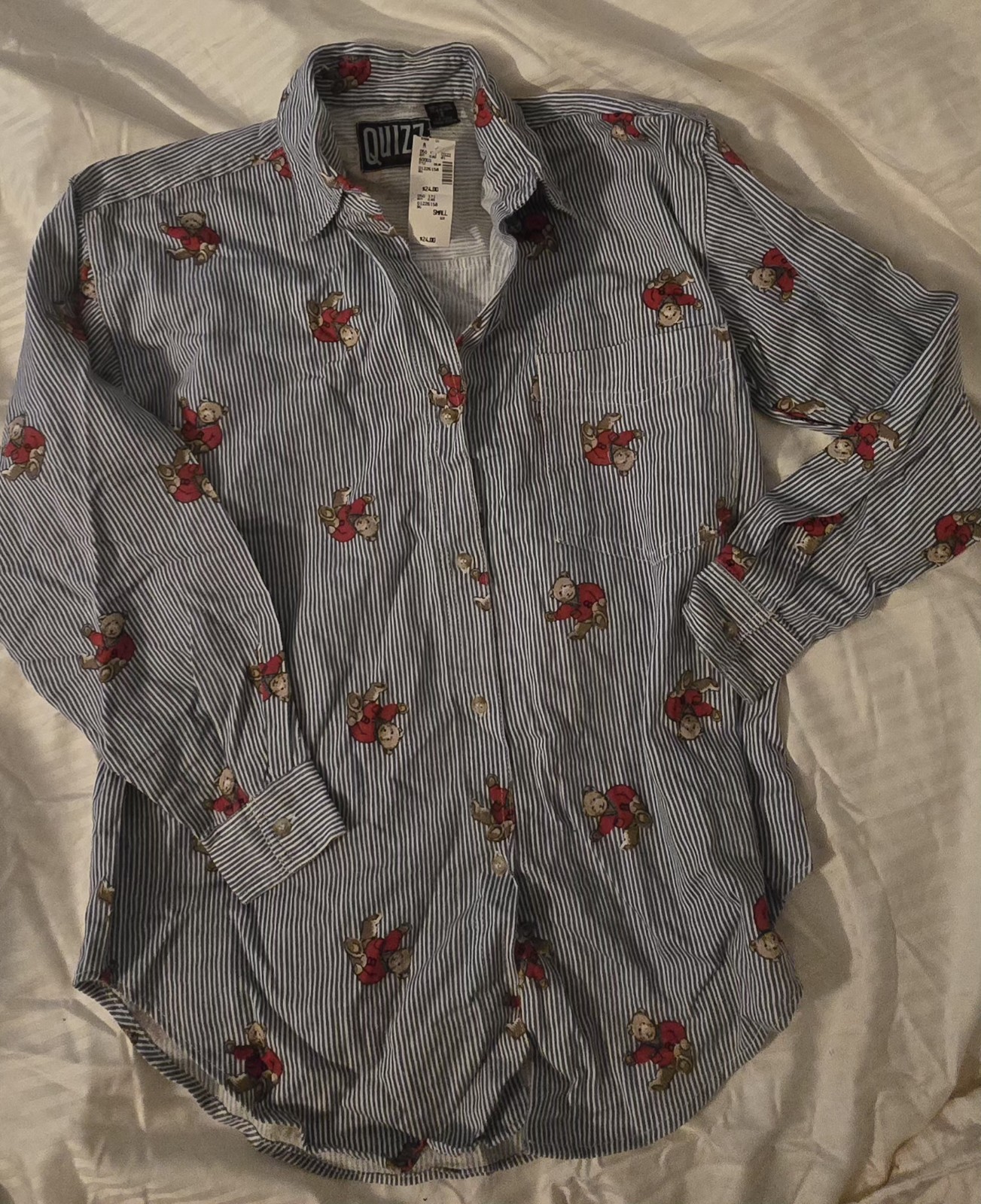Vintage QUIZZ New York Teddybear Button Down Shirt Women’s Size Small. NWT