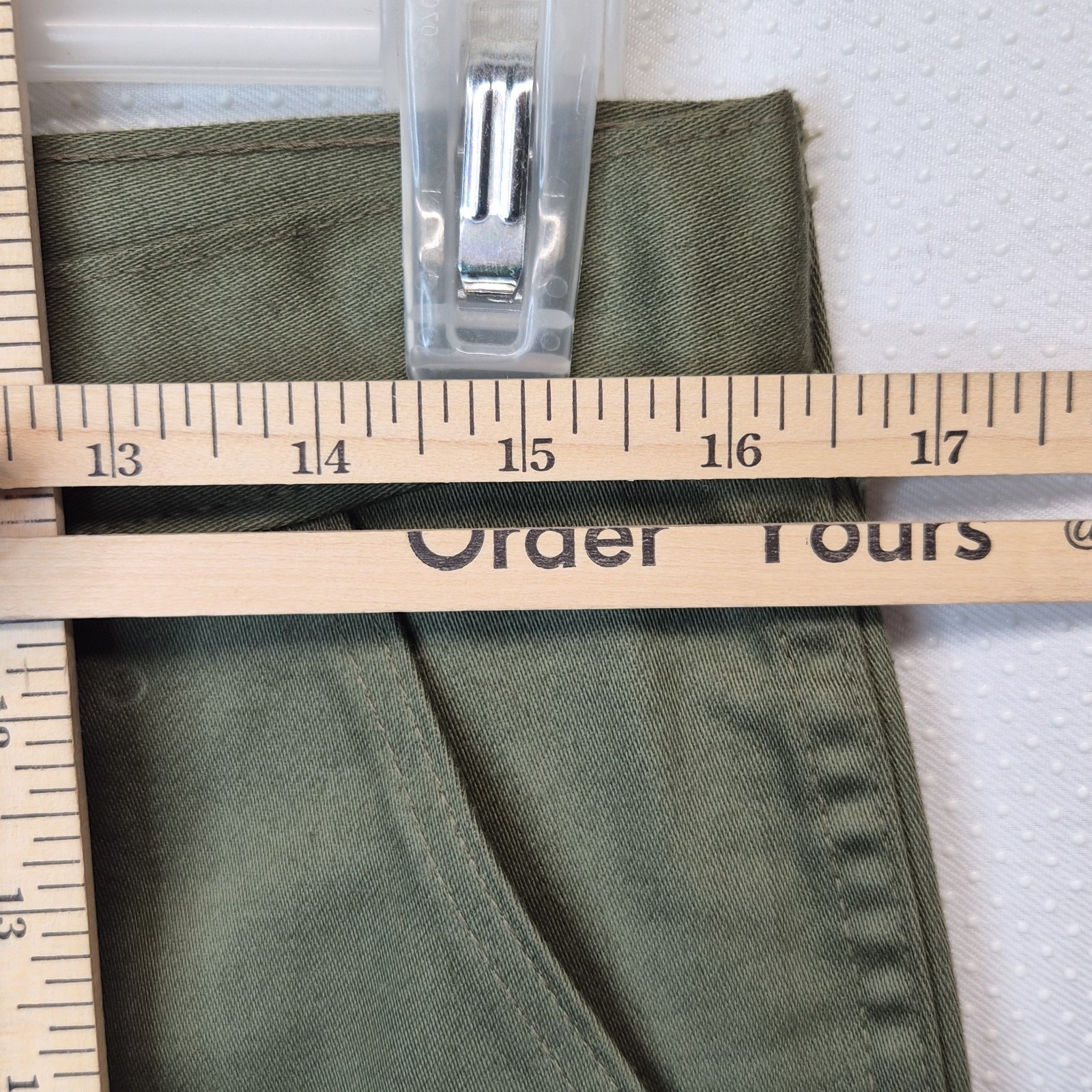 Vintage 60s 70s Cheap Jeans Army Camo Green Flared Khaki Pants 32×28 Military