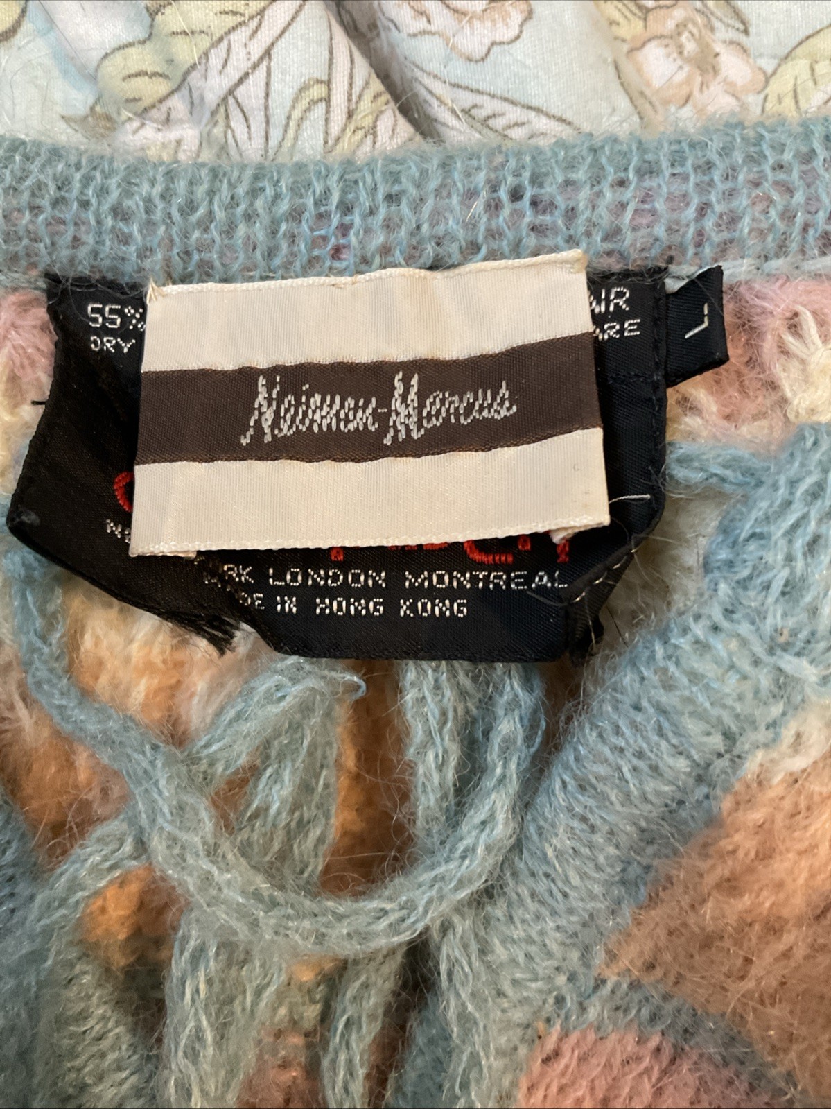 VTG 70S Boho Reneé Tener Neiman Marcus Pastel Mohair Wool Sweater Sz Lg USA