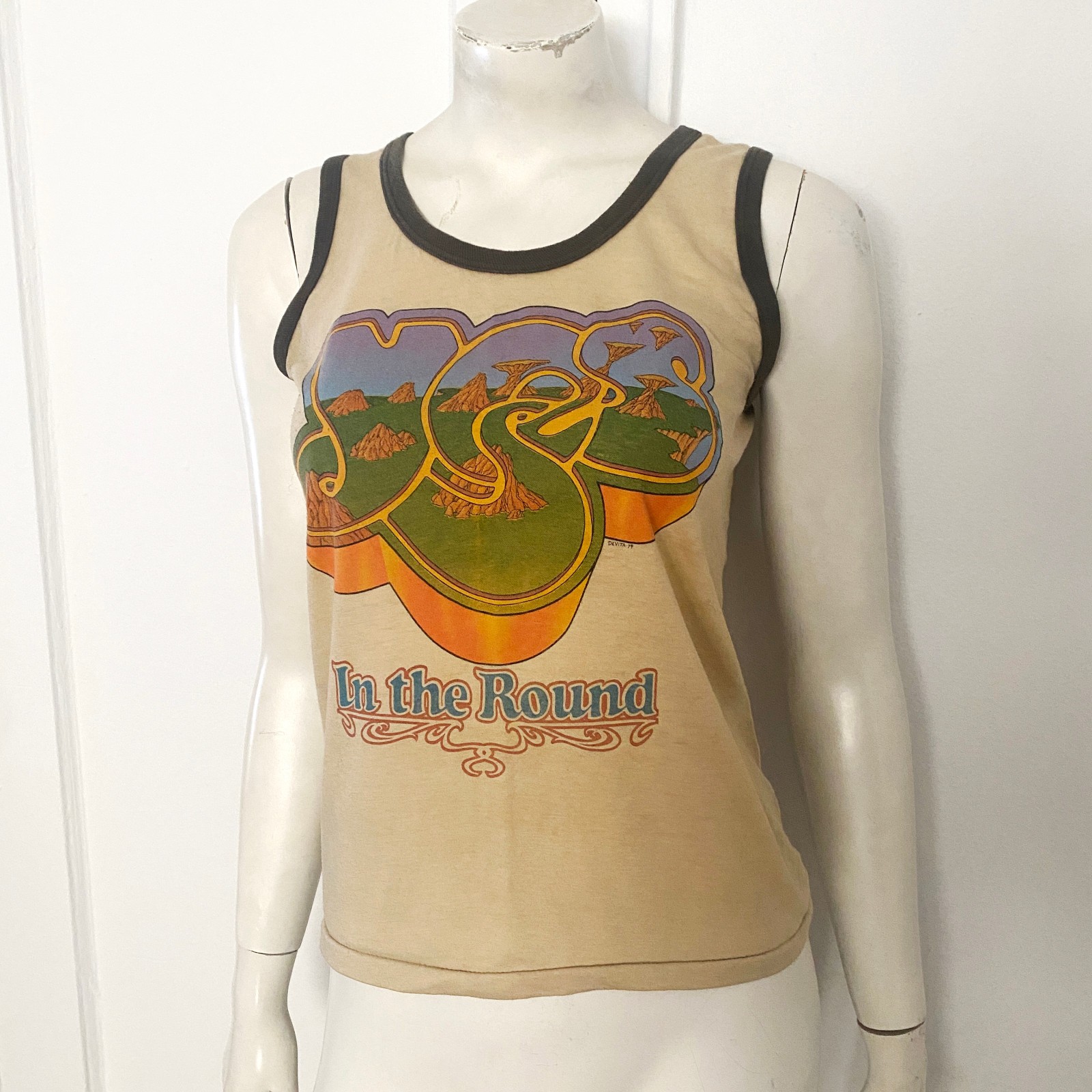 Vintage Yes T-Shirt 1970s Ringer Tank Top Prog Rock Concert Tee Womens XS S
