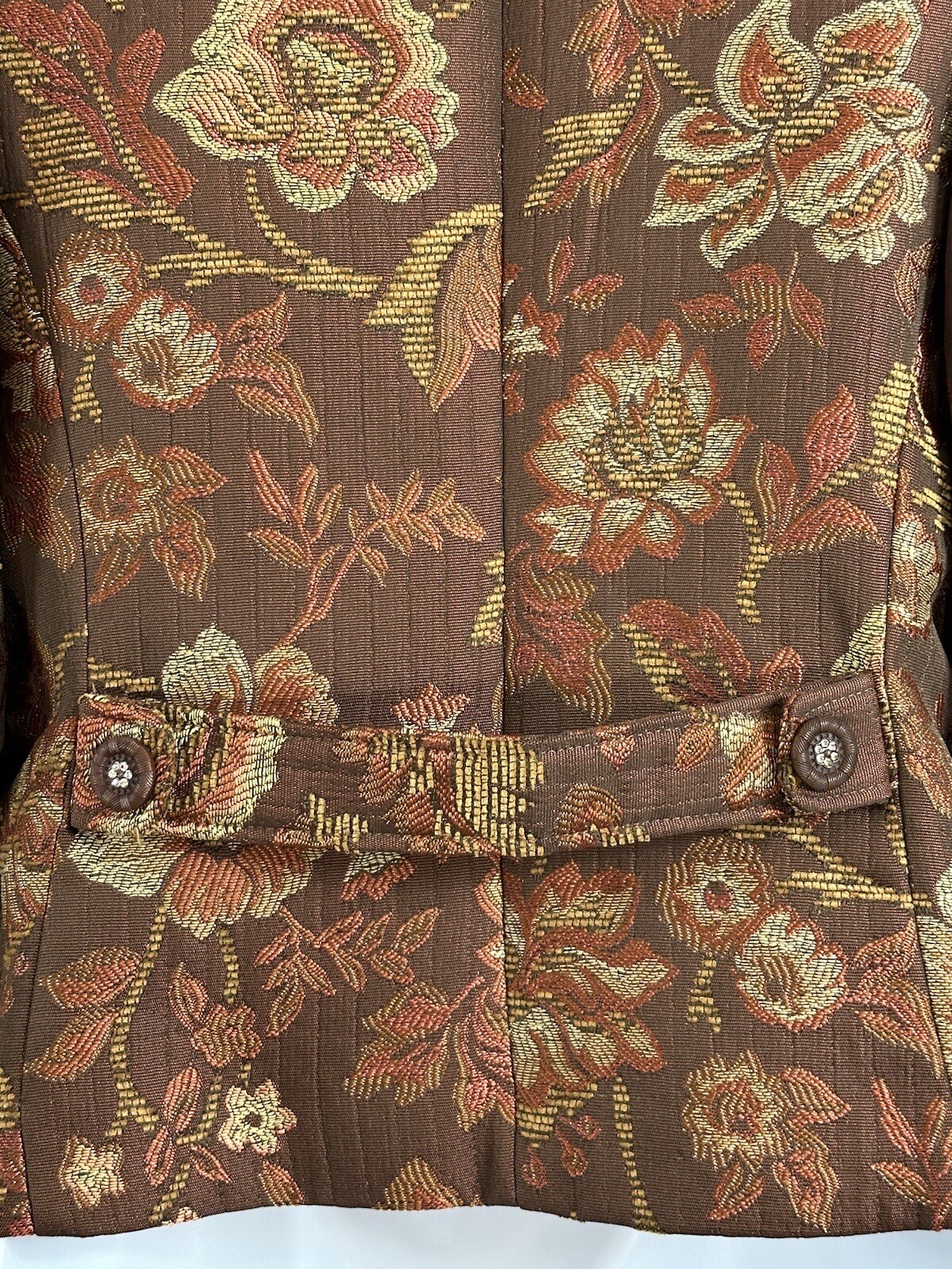 Vintage Ninety Sz 4 Floral Tapestry Woven Blazer Jacket Faux Diamond Buttons Pkt