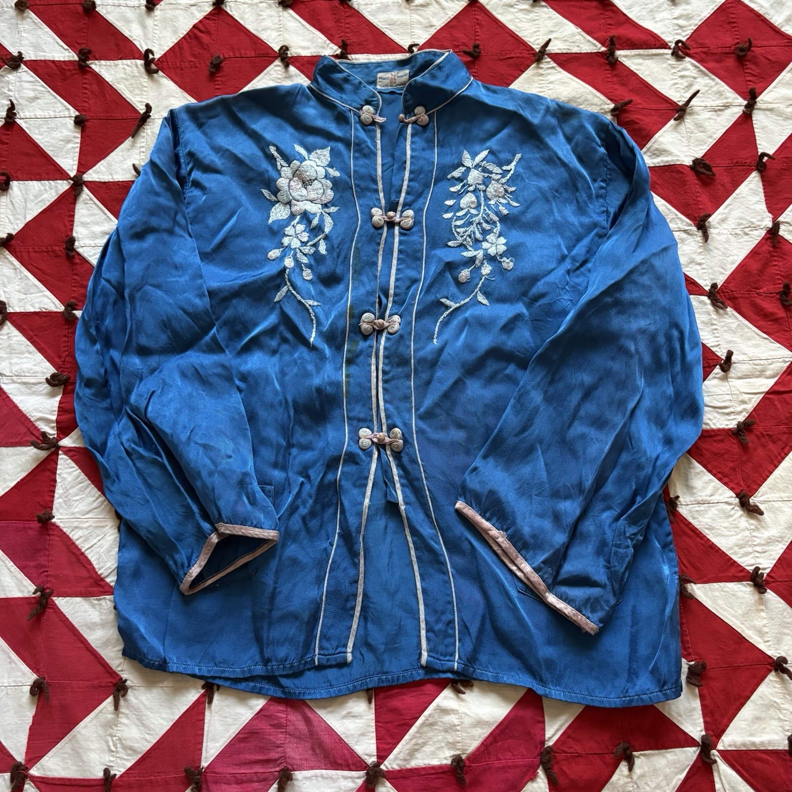 Vintage Women’s Souvenir Pajama Shirt As Is Blue Floral Motif