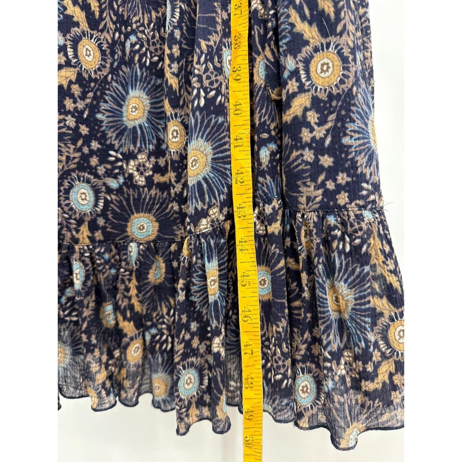 Vtg Banana Republic Navy Blue Floral Sunburst Cotton Midi Dress Size 14
