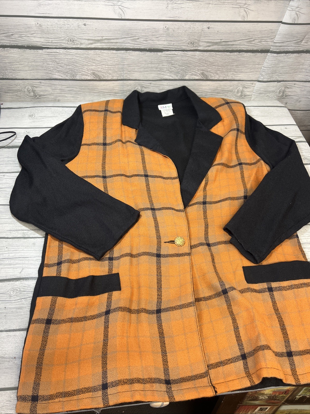 Vintage 80’s Style My Way Orange Black Check Blazer Women’s Sz-12/14