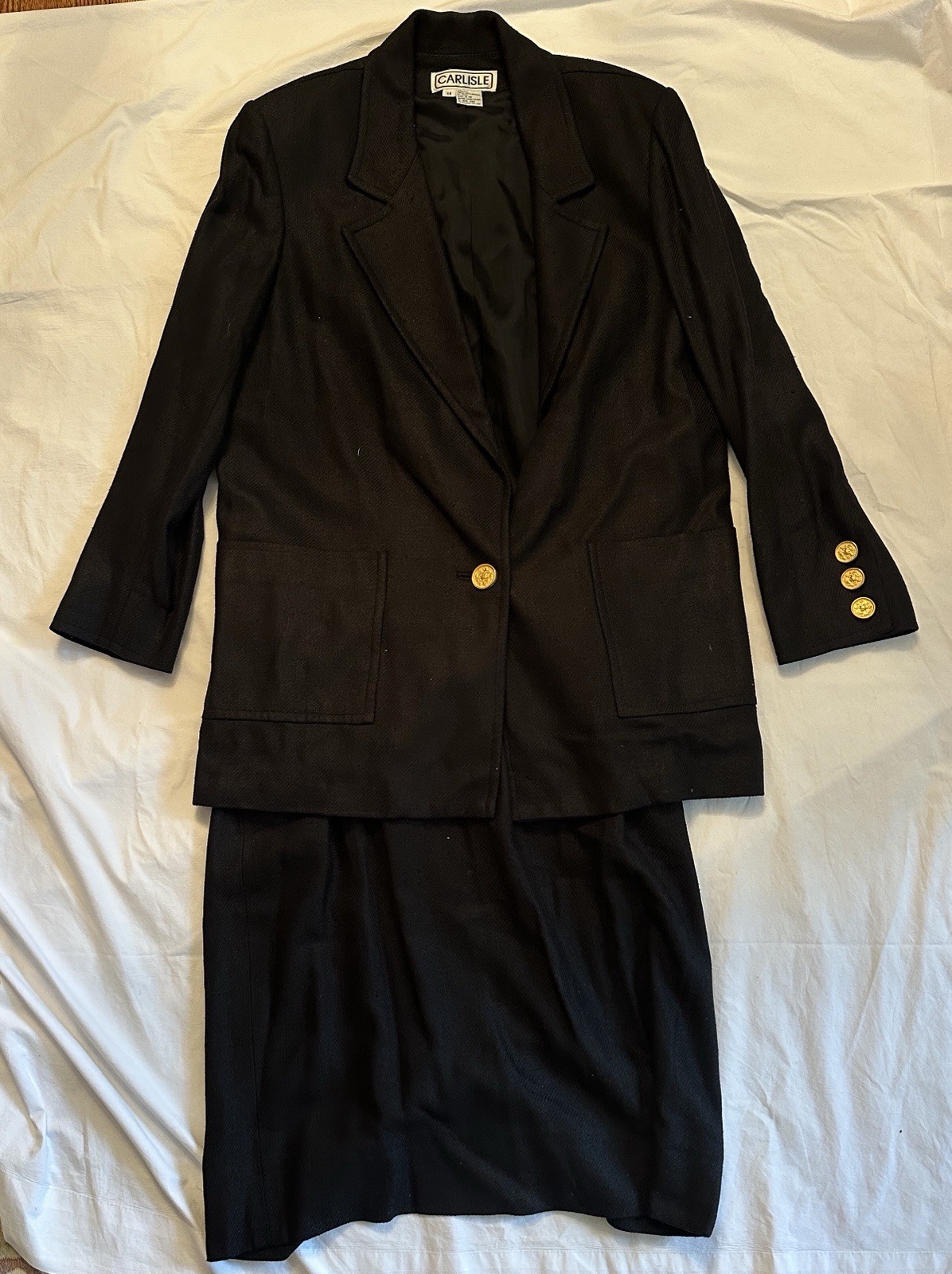 Carlisle Women’s Suit Set 100% Silk -Jacket Skirt-Black – 14