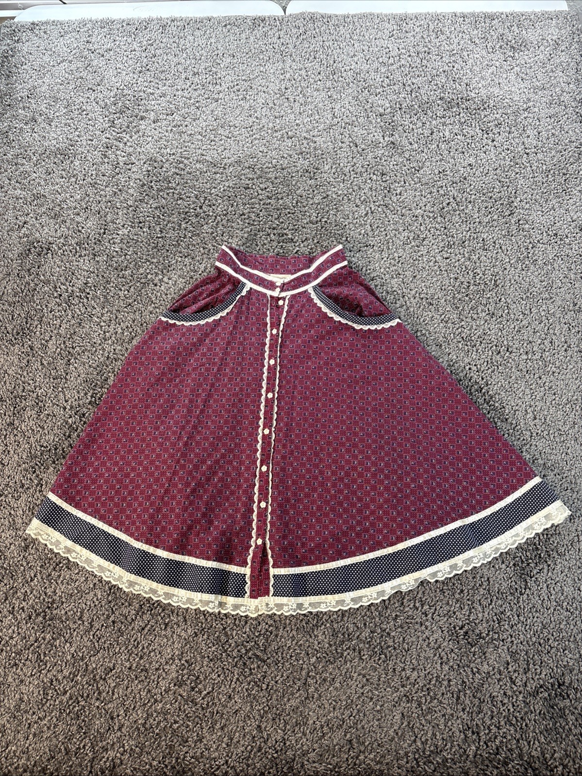 Vintage 70s Jessica’s Gunnies Cotton Floral Print Lace Trim Tier Prairie Skirt