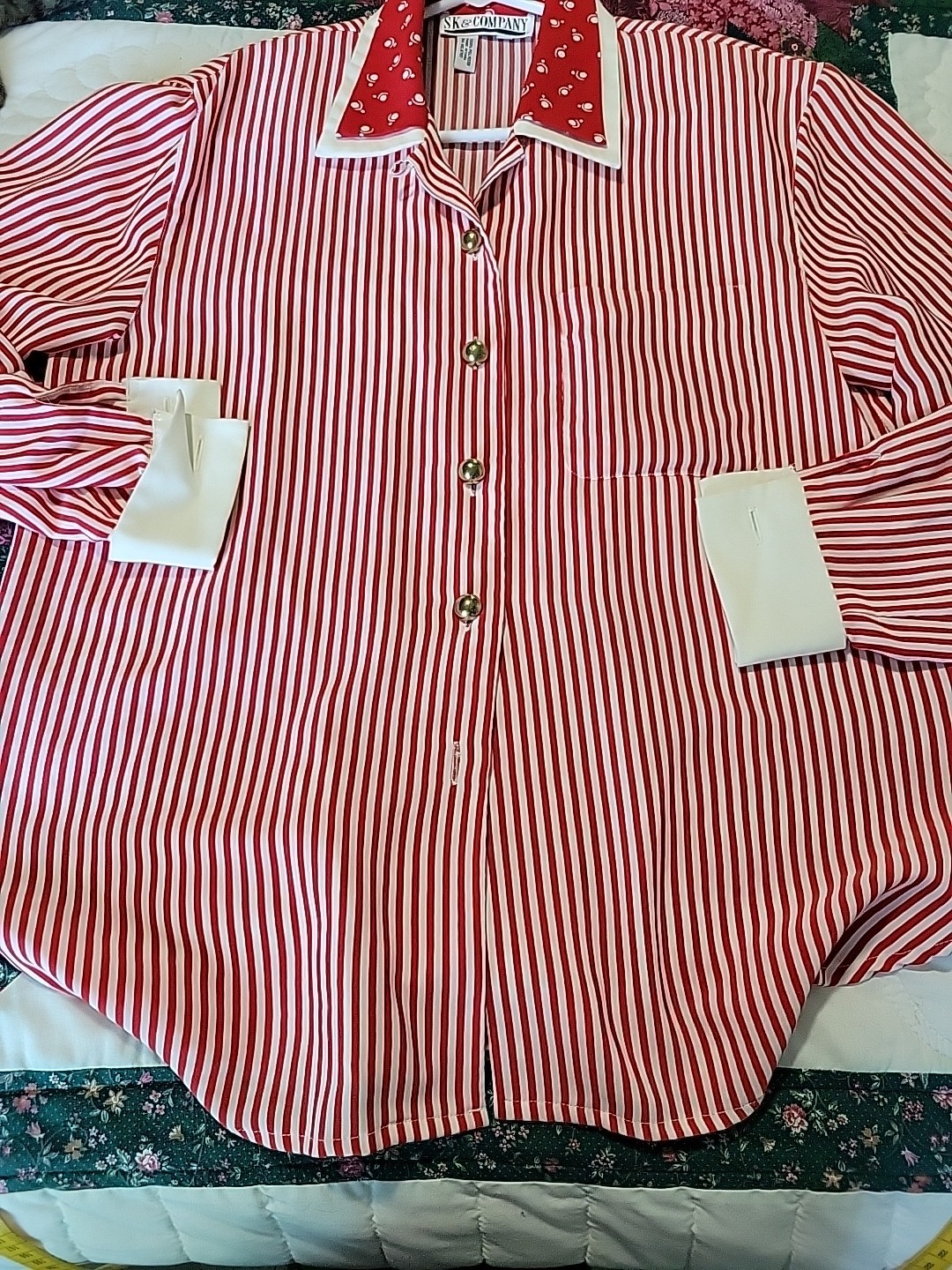 Vintage Women’s Blouse Top SIZE 8 red & White Stripe SK & CO Polyester Fabric