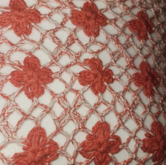 Orange Pink White Floral Crochet Sweater Top Vest Y2k Festival Cottagecore EUC
