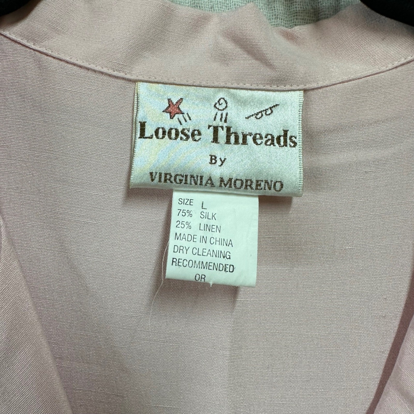 VTG Loose Threads Virginia Moreno Pink Long Shirt Dress Silk Linen Blend Size L