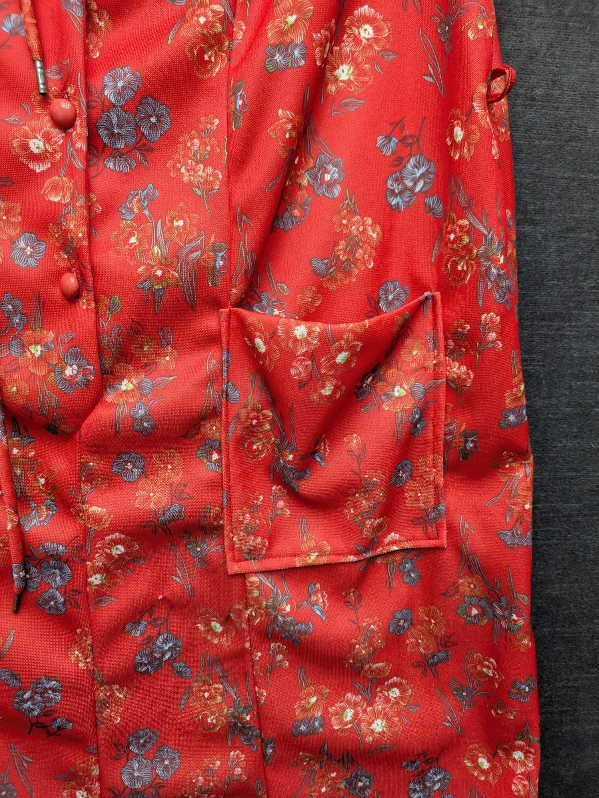 Vintage Floral Polyester Dress House Coat Dress Red Granny Core Grandma Lounge