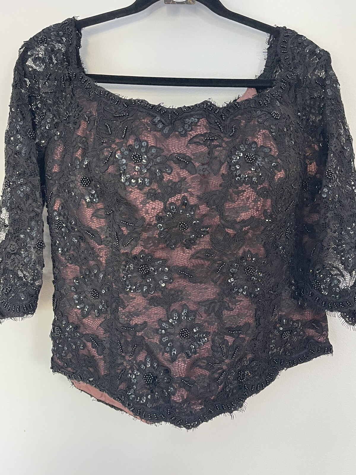 VINTAGE JOVANI DESIGNER BEADED BLACK LACE BUSTIER TOP SPECIAL OCCASION SIZE 14