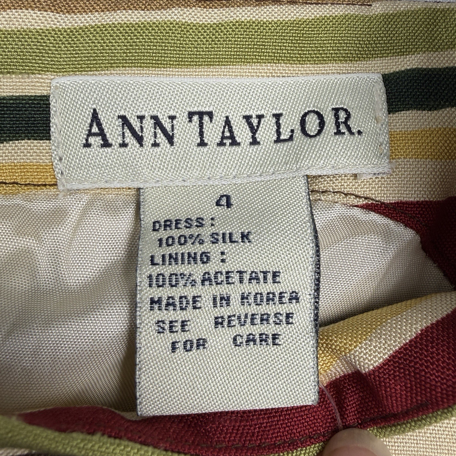 NWT 100% Silk Vintage 90s Ann Taylor Striped Sheath Midi Dress Size 4 Korea