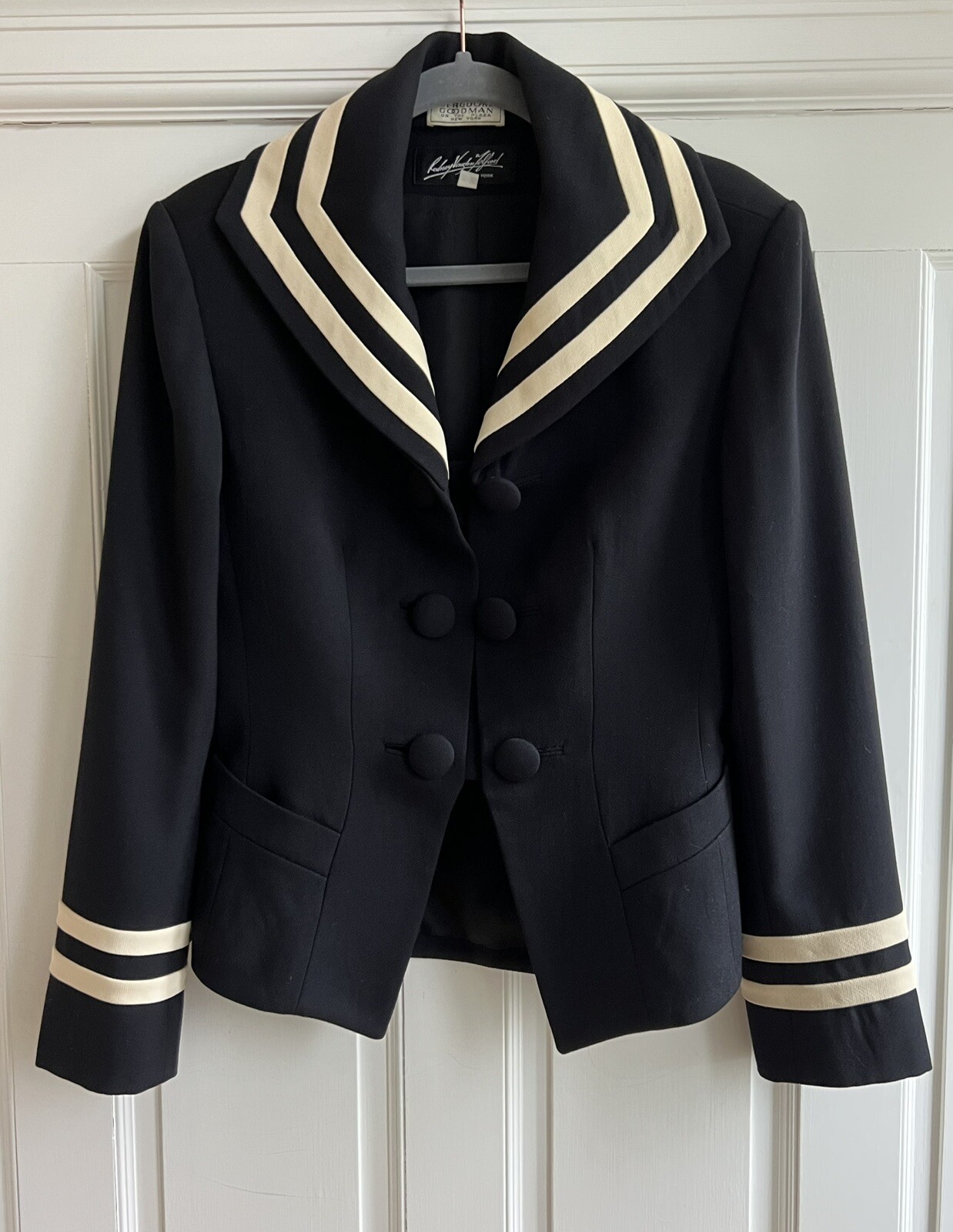 Vintage Rodney Vaughn Telford Striped Black Sailor Collar Wool Jacket Rare Sz 8