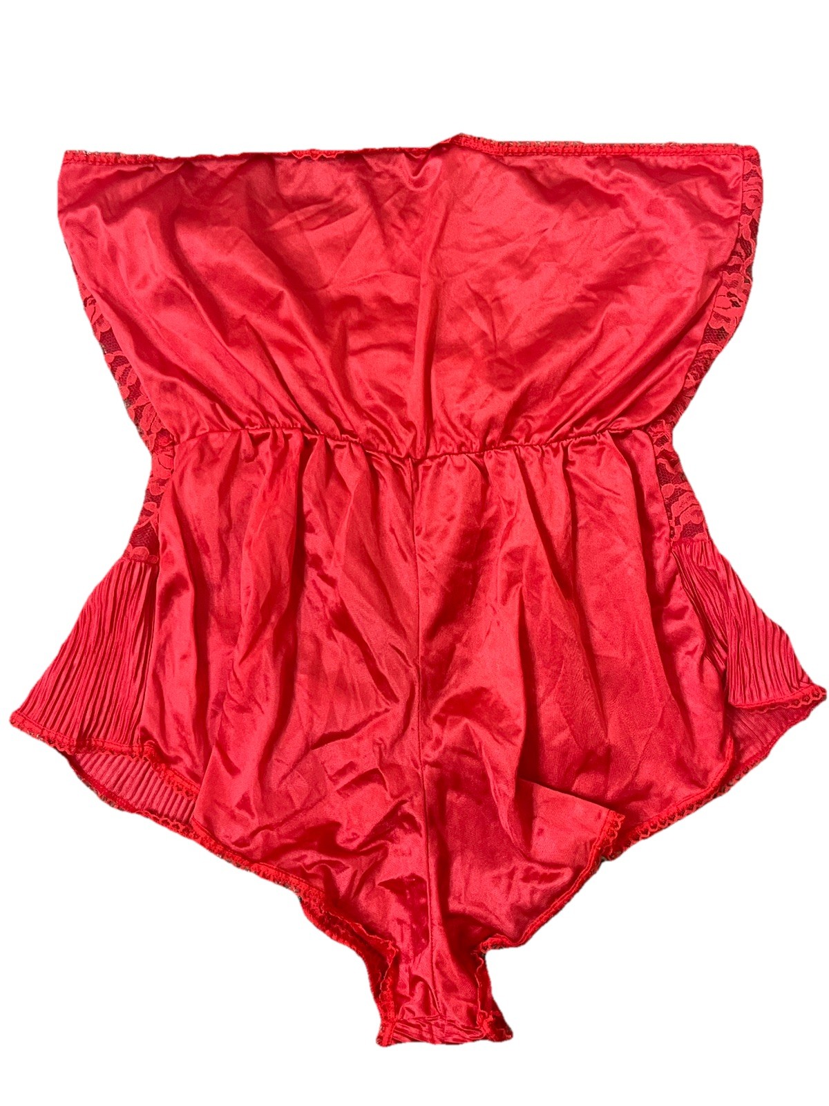 Vtg Nylon Lingerie Teddy Romper Playsuit Large Red Sheer Lace Strapless Sexy