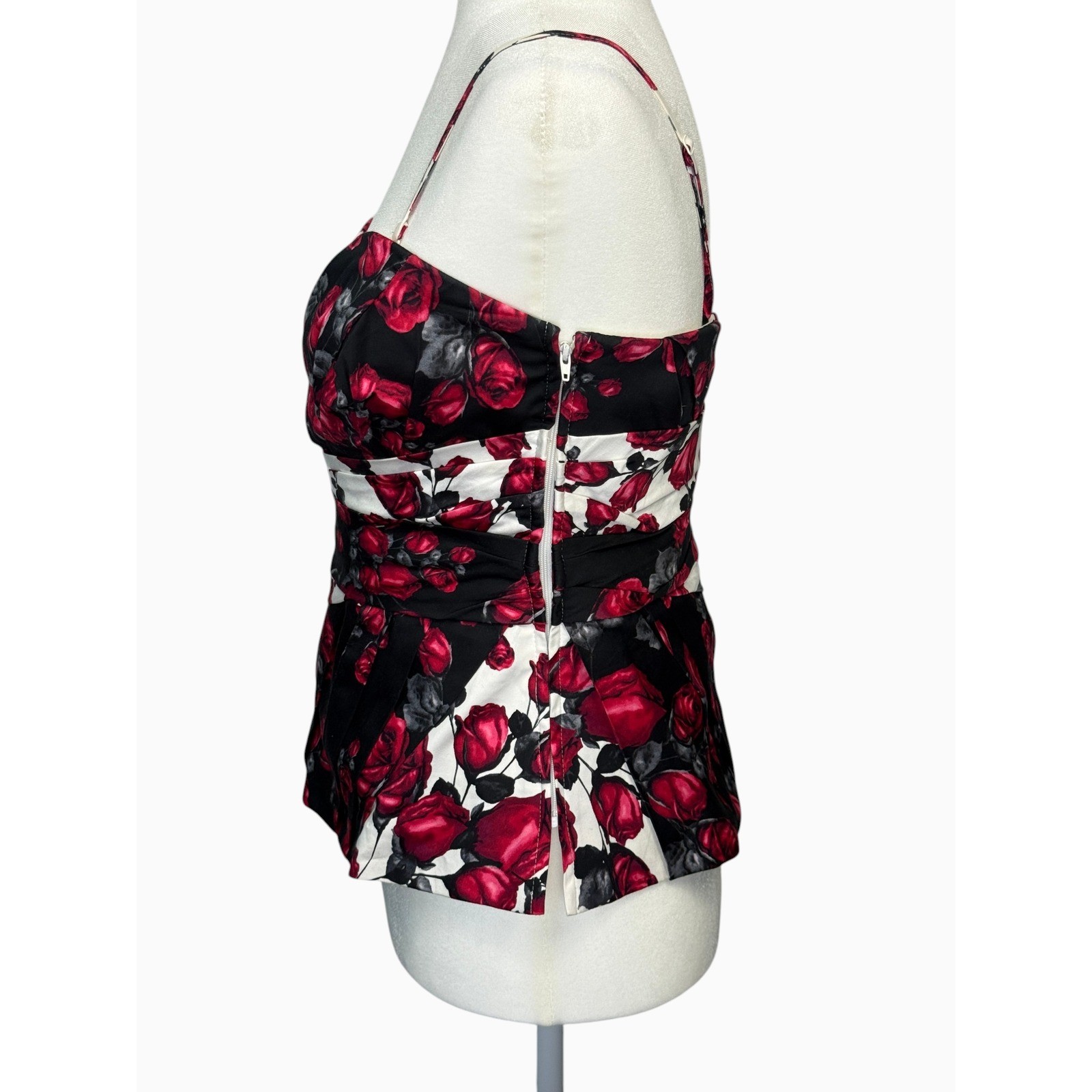 White House Black Market Floral Bustier Peplum Top Size M Strapless Rose Print