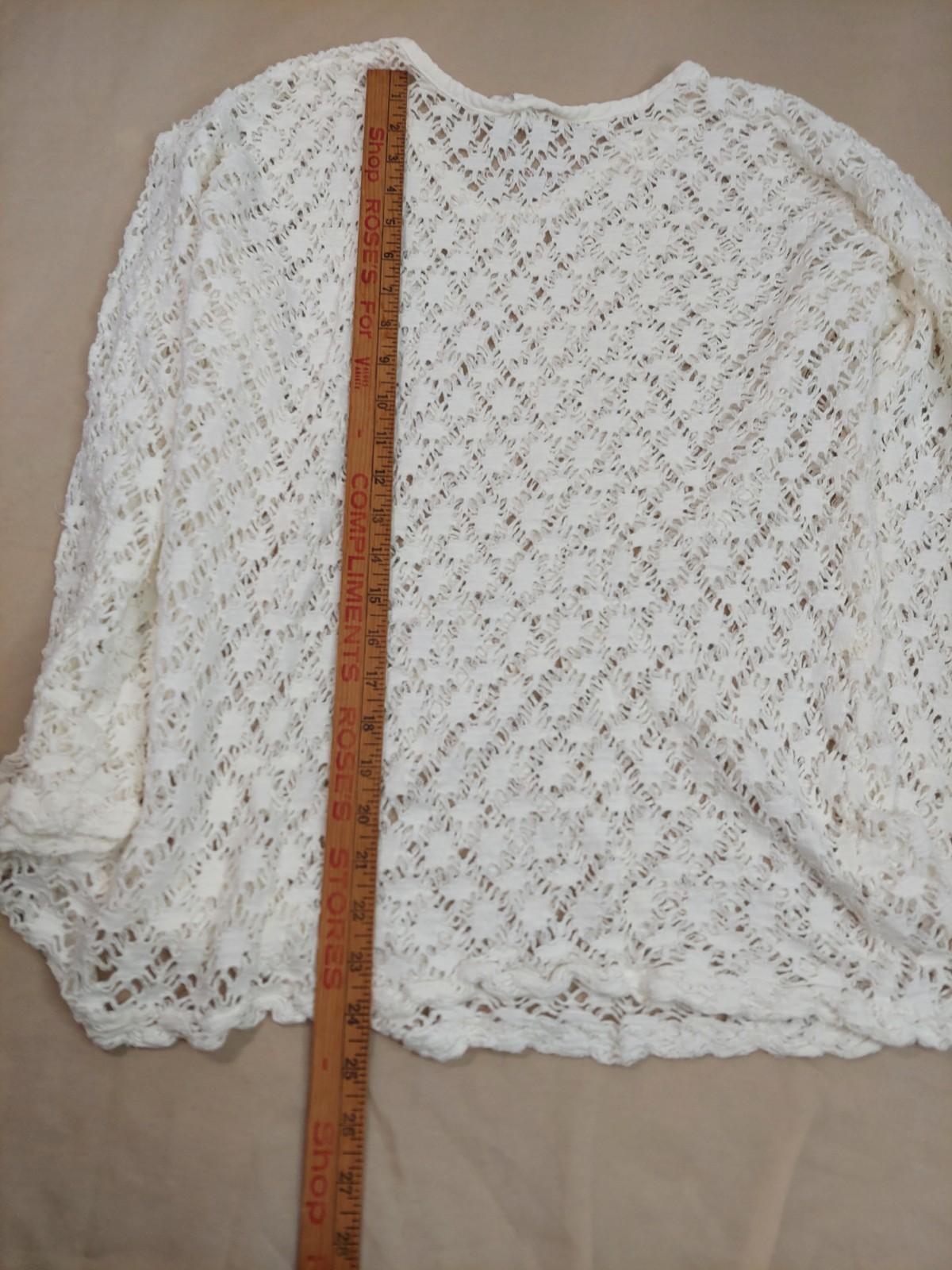 Vintage White Crochet Lace Top Women M L USA Made 100% Cotton Sheer Coquette Tee