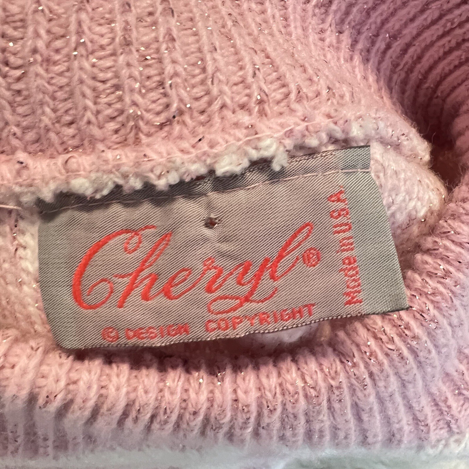 Vintage 80s 90s Cheryl Pink & White Geometric Sweater Approx Large Fairy Kei