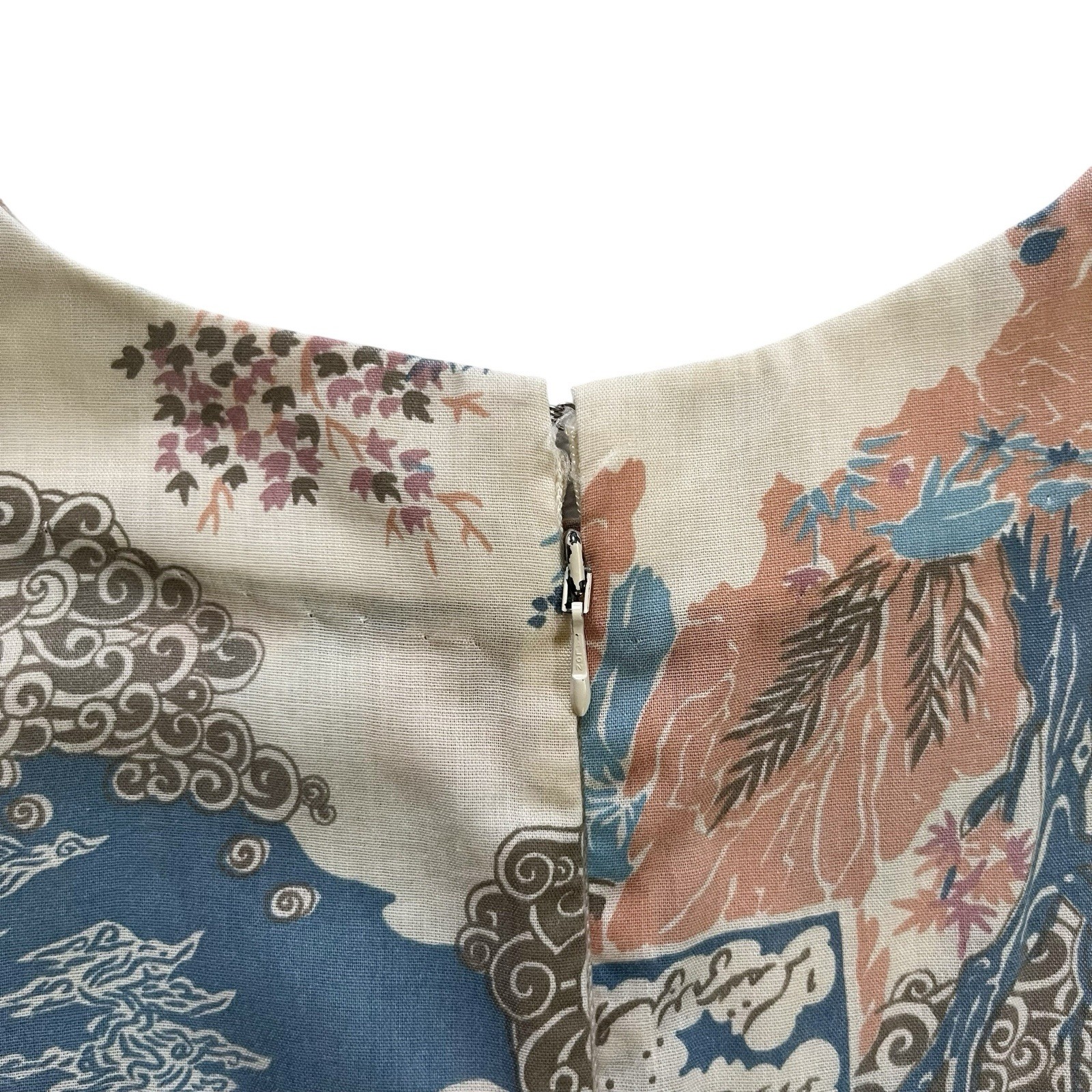 50s 60s Vintage Handmade Asian Inspired Print Shift Dress Small
