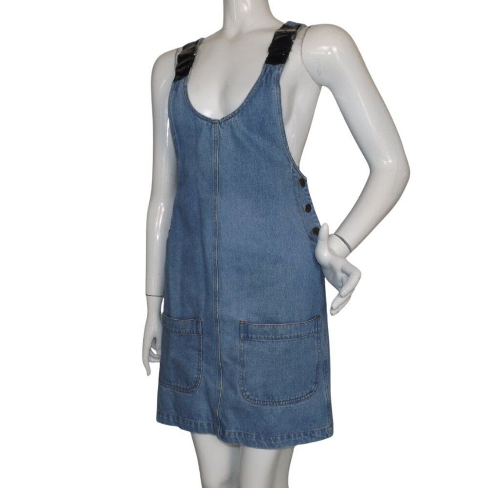 SPEED CONTROL Denim Jumper/Skirt-all, S, Shoulder buckles, Pockets, Vinyl straps