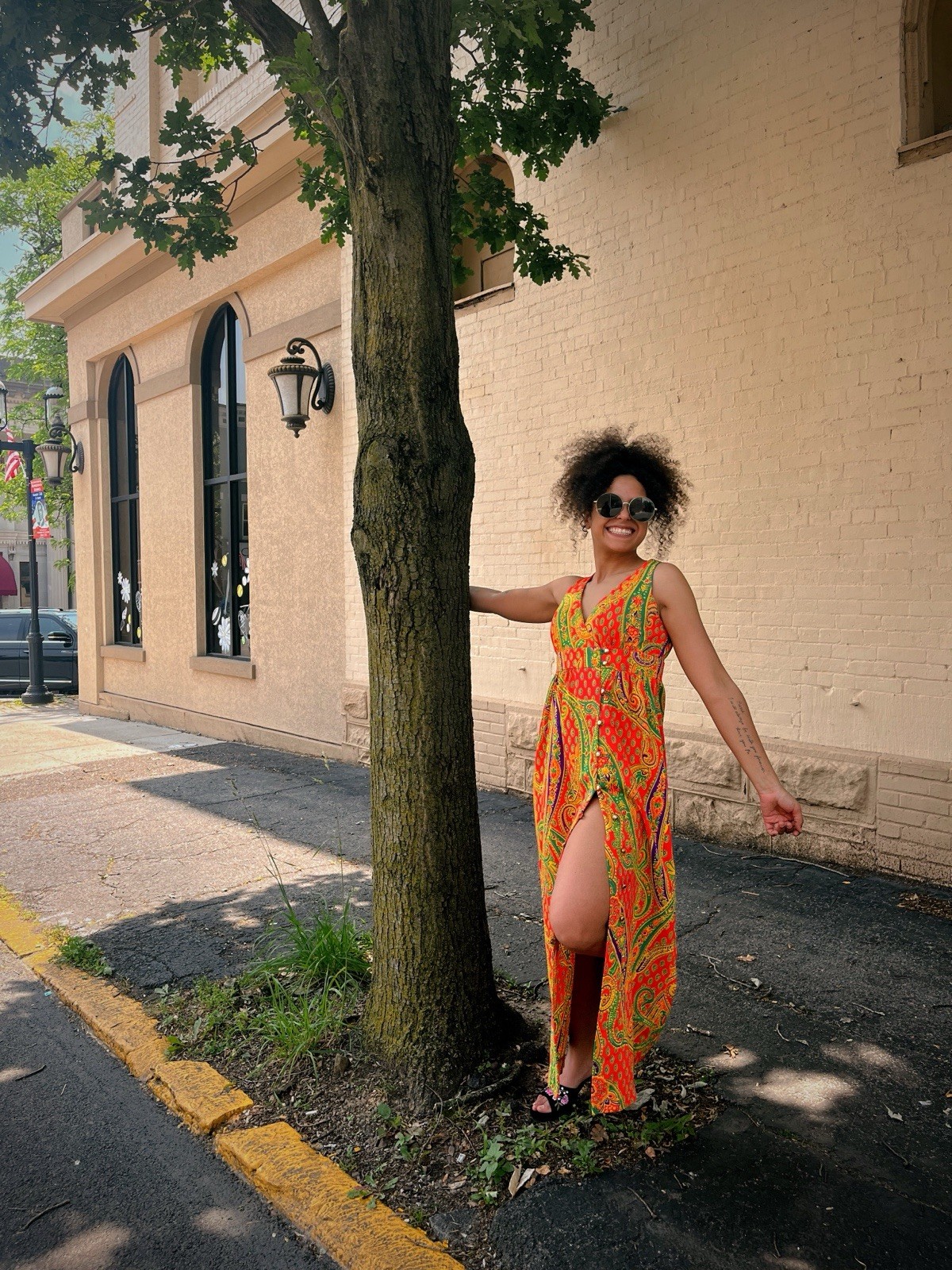 Vintage 60s/70s Psychedelic Dress Retro Neon Print Campus Casual California