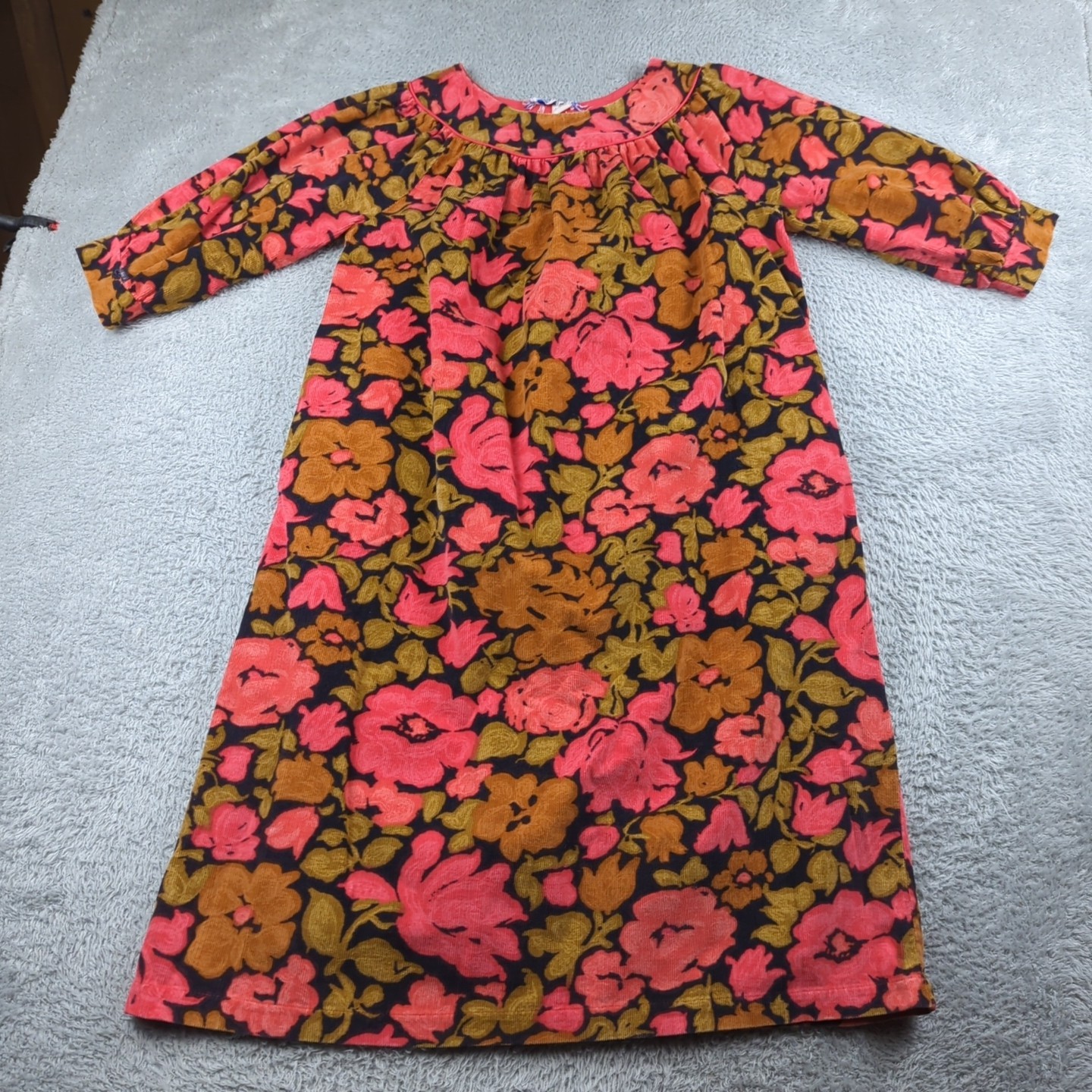 Vintage Lounge Abouts Dress Womens Red Floral Pique Corduroy At Ease Casual