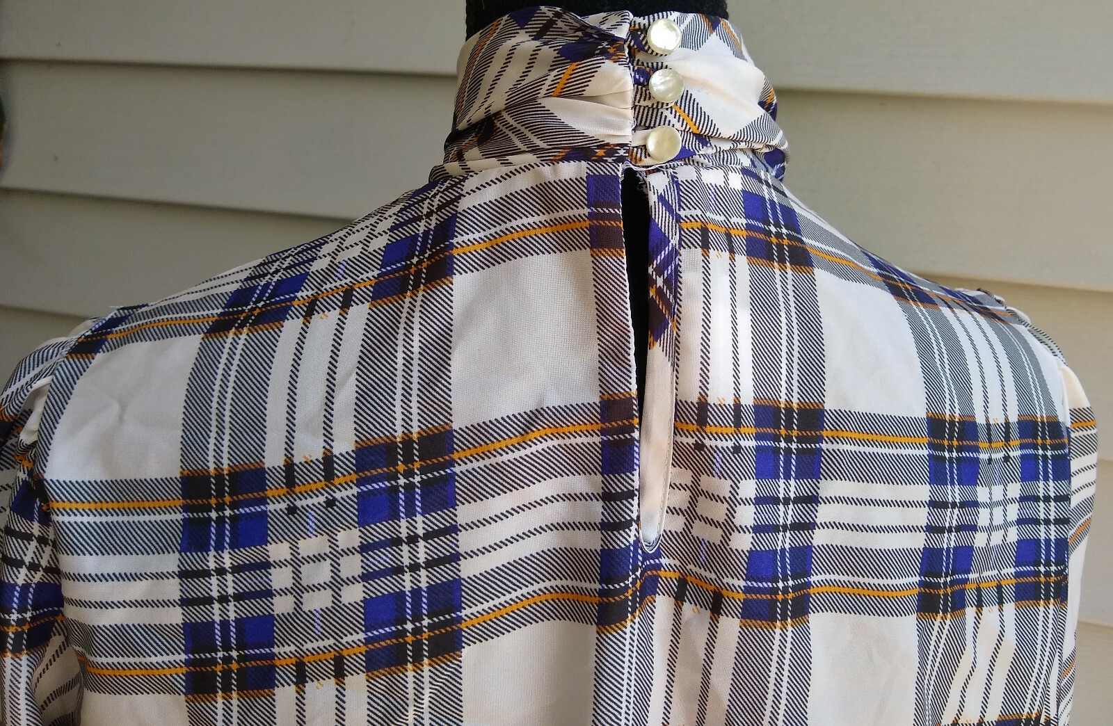 Laura Mae True Vintage High/Mock Neck LS Shirt–White/Purple/Yellow Plaid–Sz 12