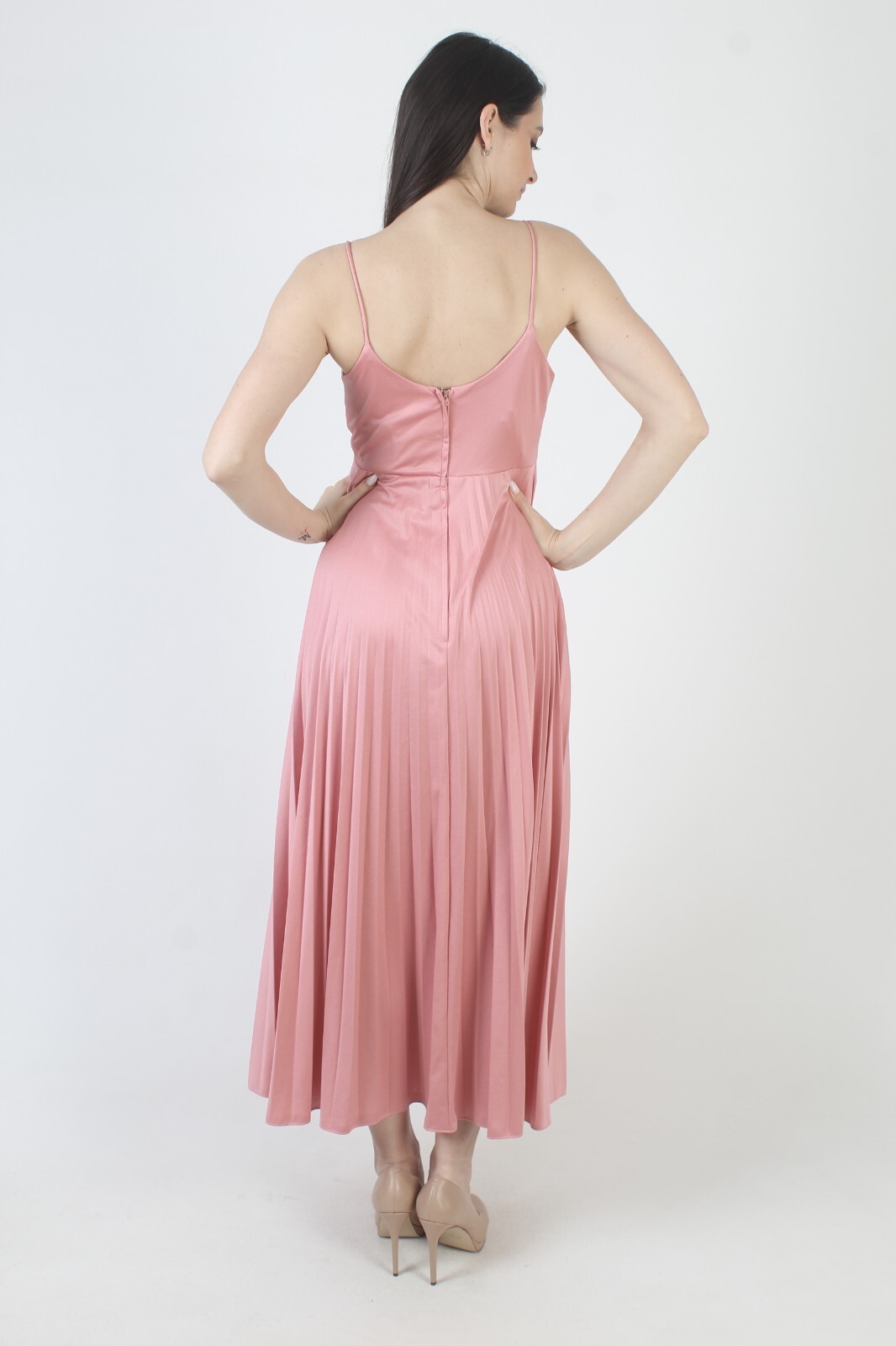 Vtg Pink Grecian Goddess Dress Salmon Spaghetti Strap Pleated Disco Dancing Gown