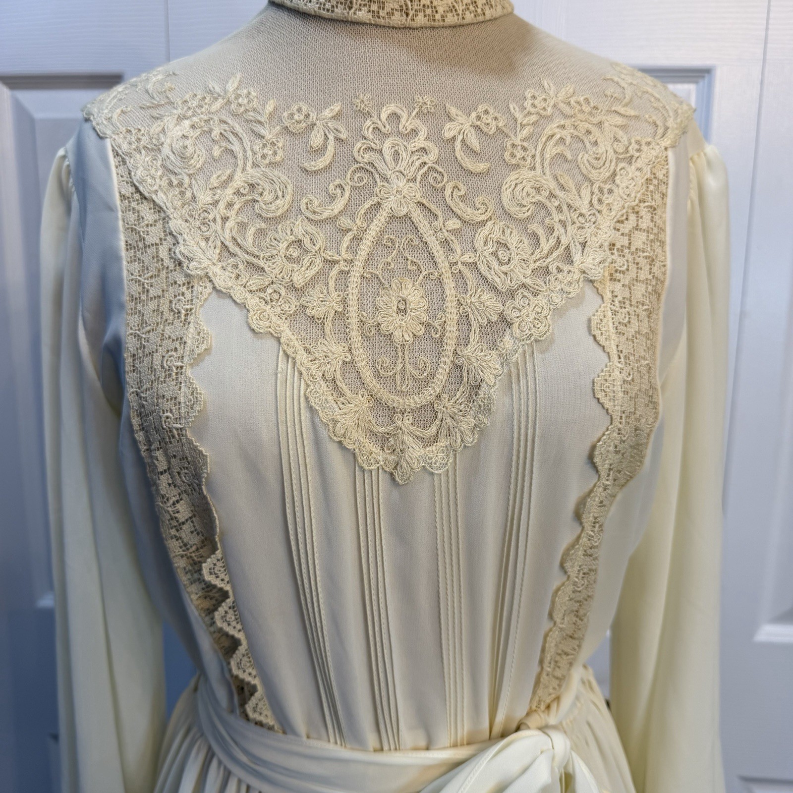 Vintage 70s Bonnie Strauss Dress Medium Lace Sheer Victorian Cottage Prairie 80s