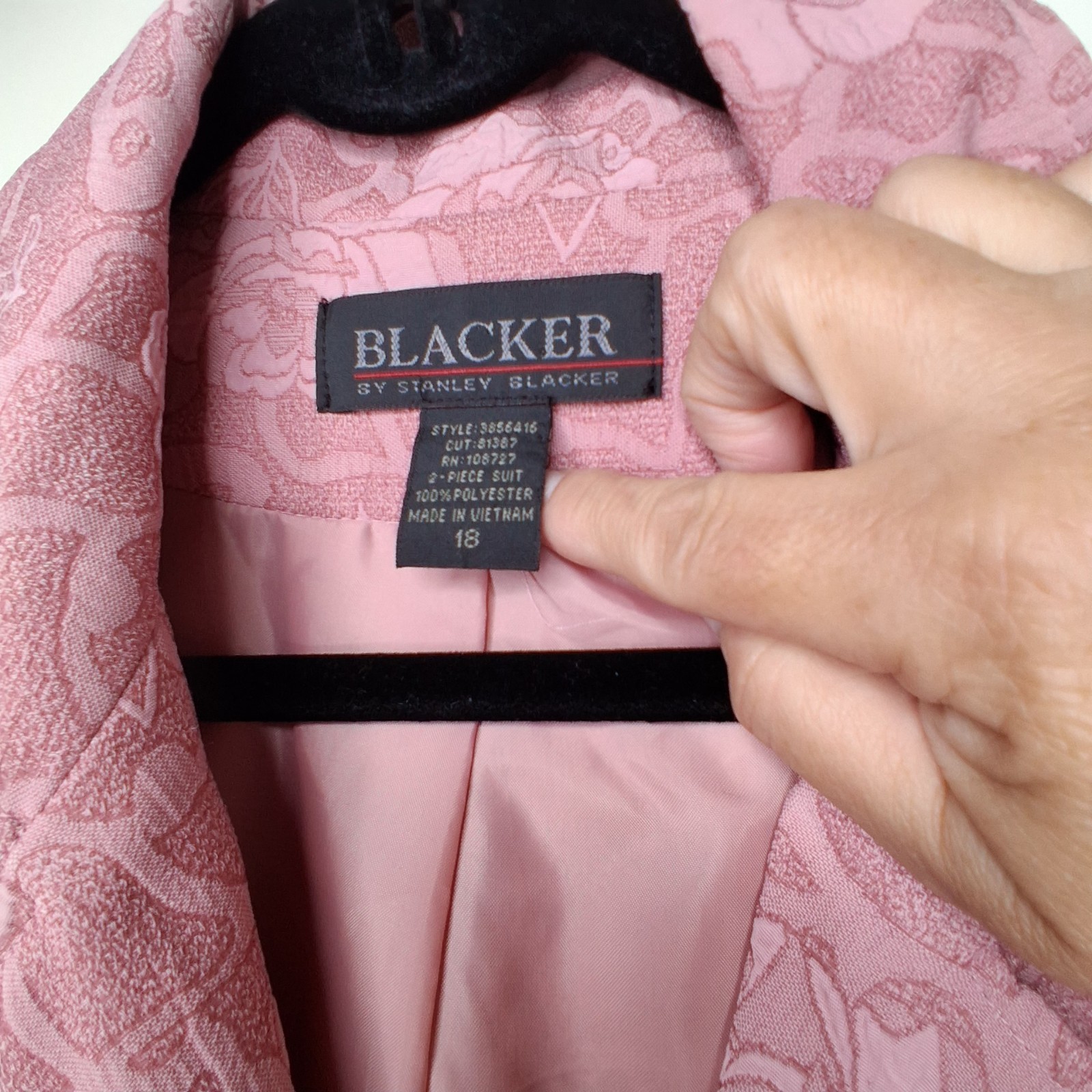 Stanley Blacker Pink Rose Sz 18 Jacquard Floral Spring Coquette Bow Blazer Vtg