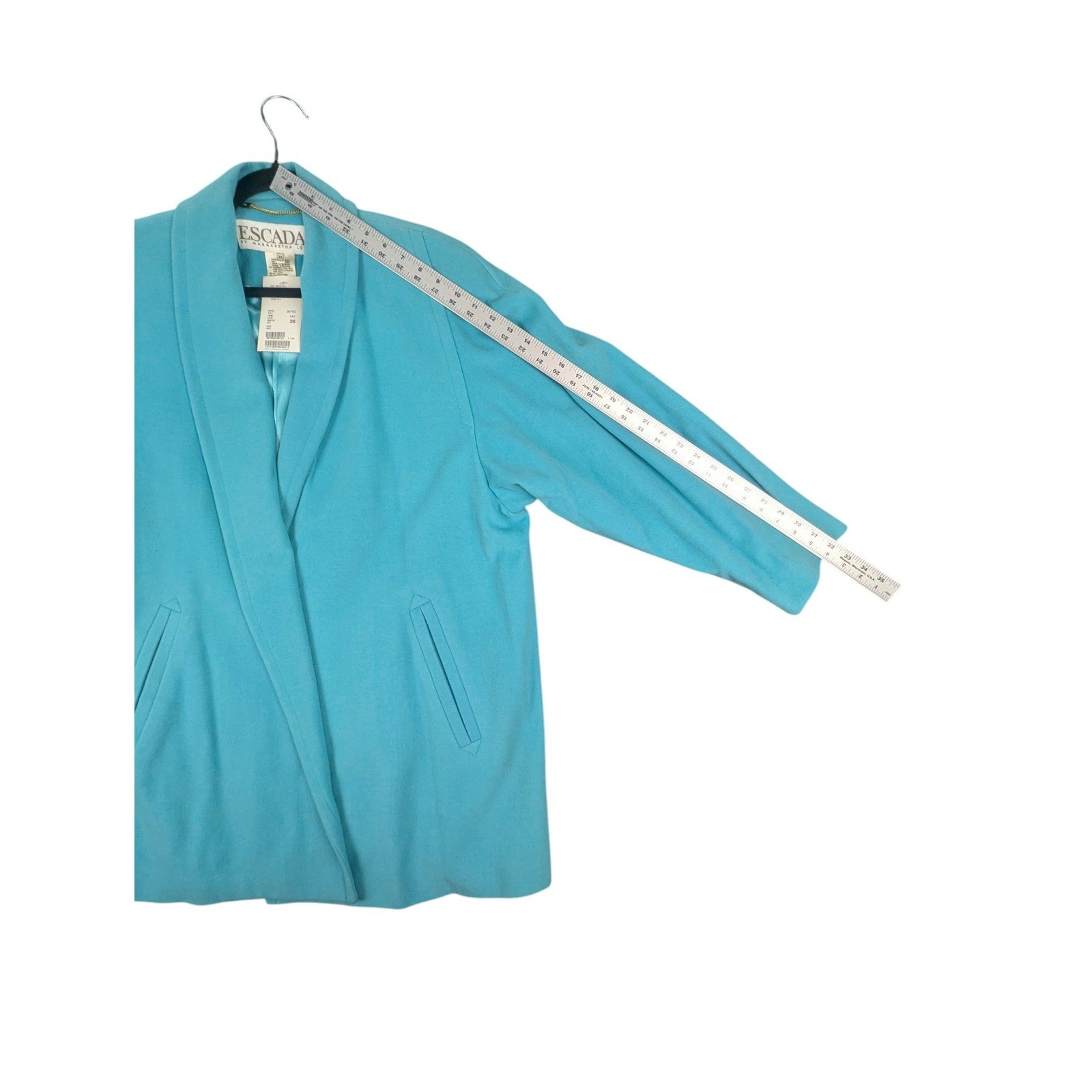 Escada Margaretha Ley Wool Angora Silk Coat Blue Shawl Collar Sz 36 Vintage NWT