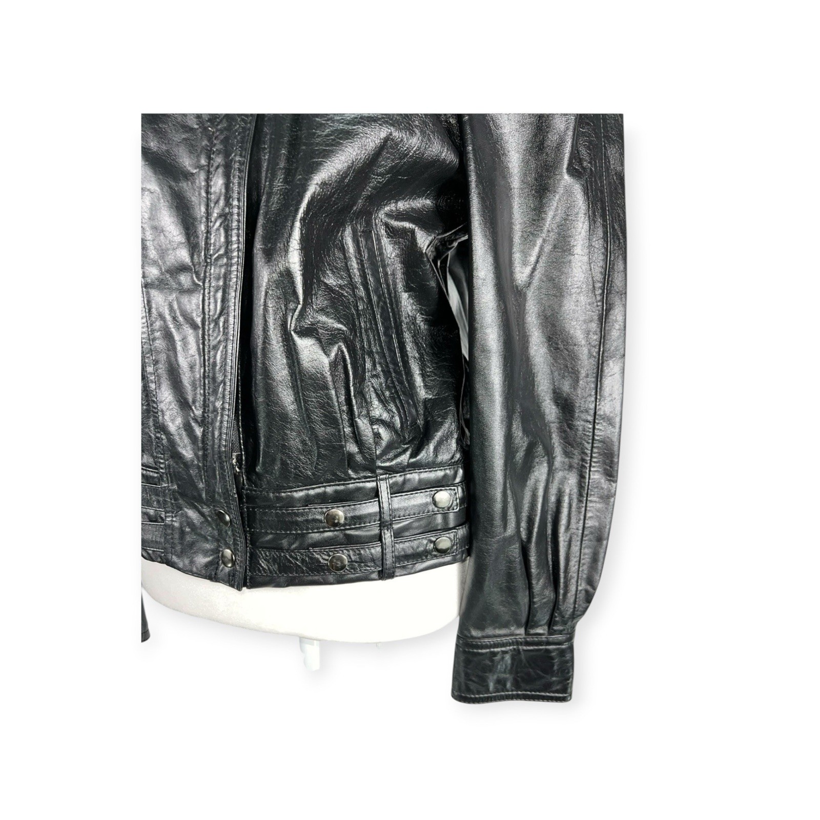 VTG 80s NEW WAVE LEATHER THRILLER JACKET PUNK ROCK GOTH HALLOWEEN BIKER EDGY EMO