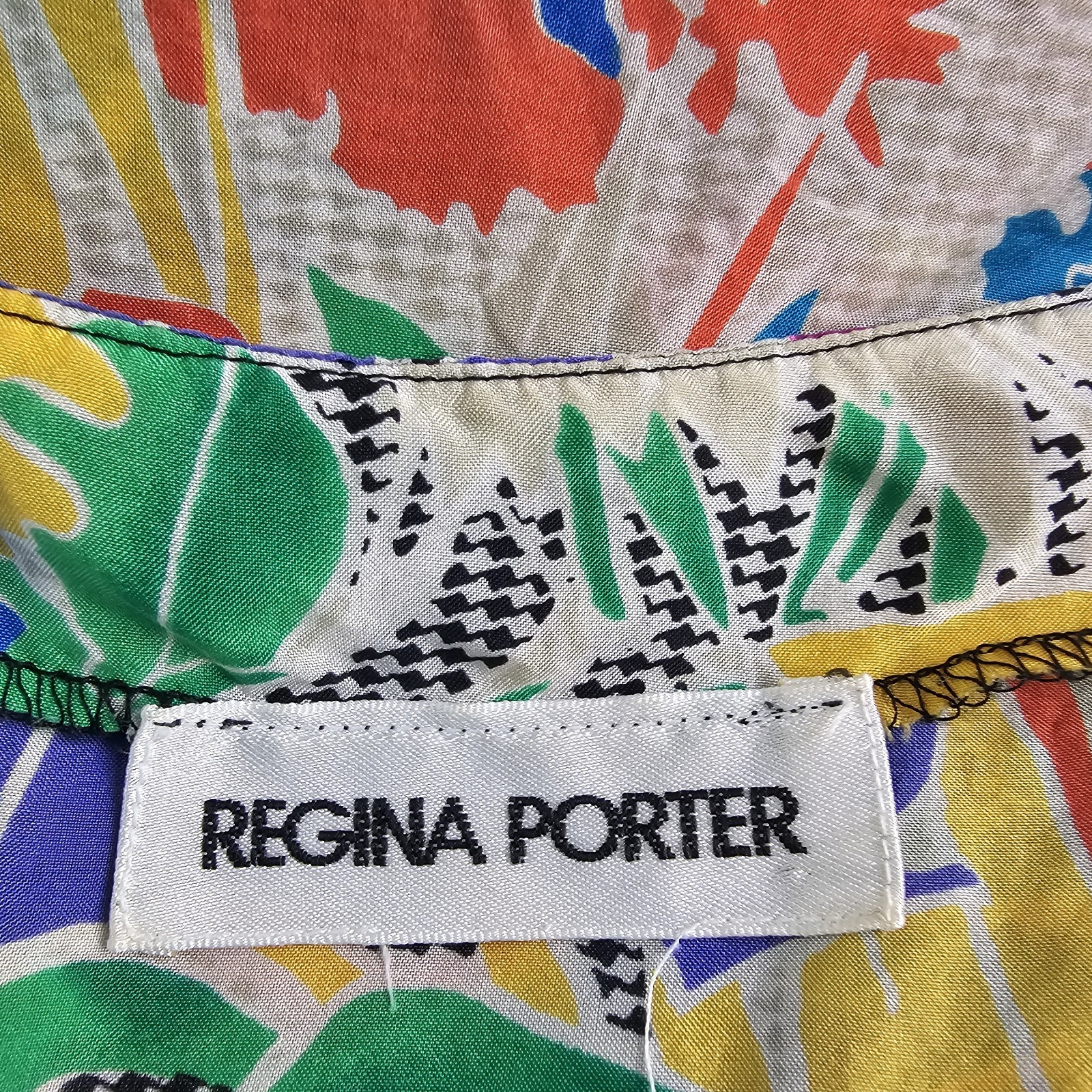 Regina Porter 80s VTG Silk Blouse Colorful M Miami Vice Floral Top Secretary