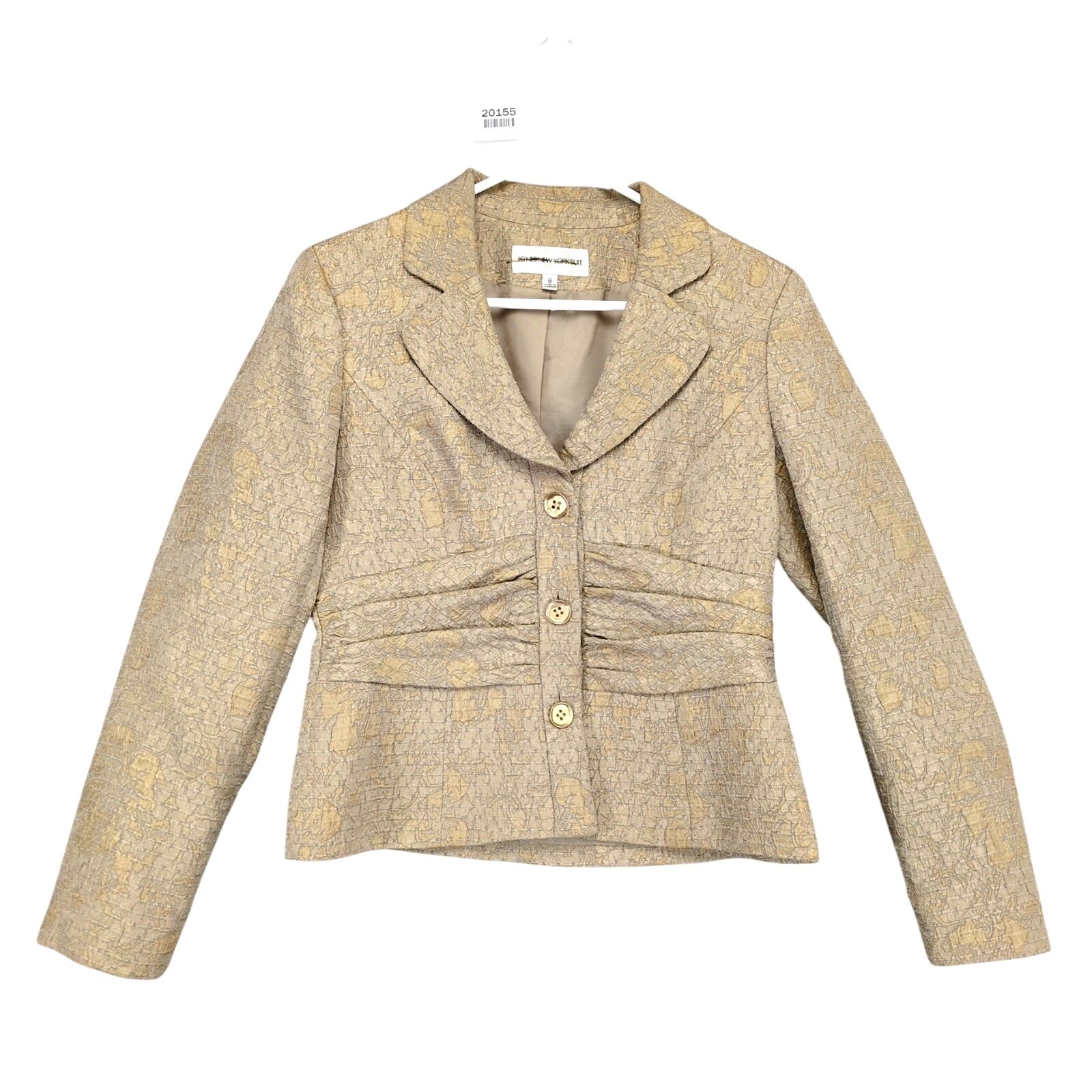Vtg Jones New York Women’s 8 Gold Animal Print Textured Suit Blazer Preppy Glam