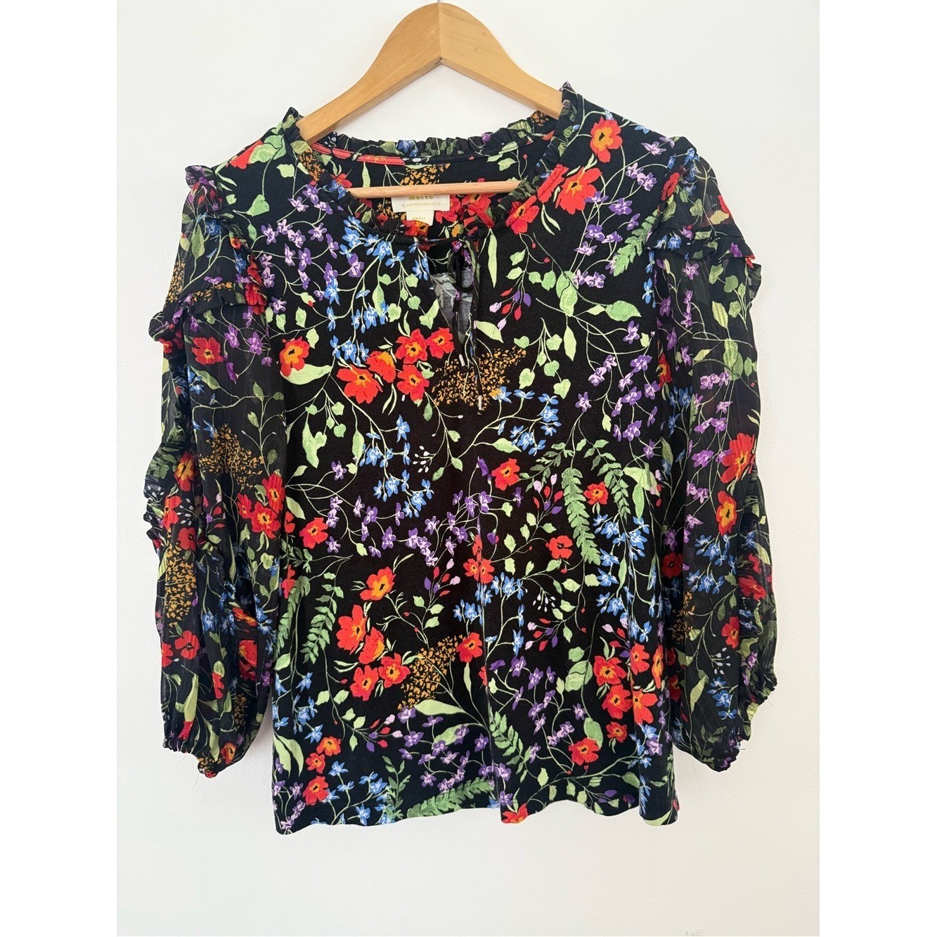 Maeve by Anthropologie Floral Peasant Blouse Size S Boho Feminine Cottagecore