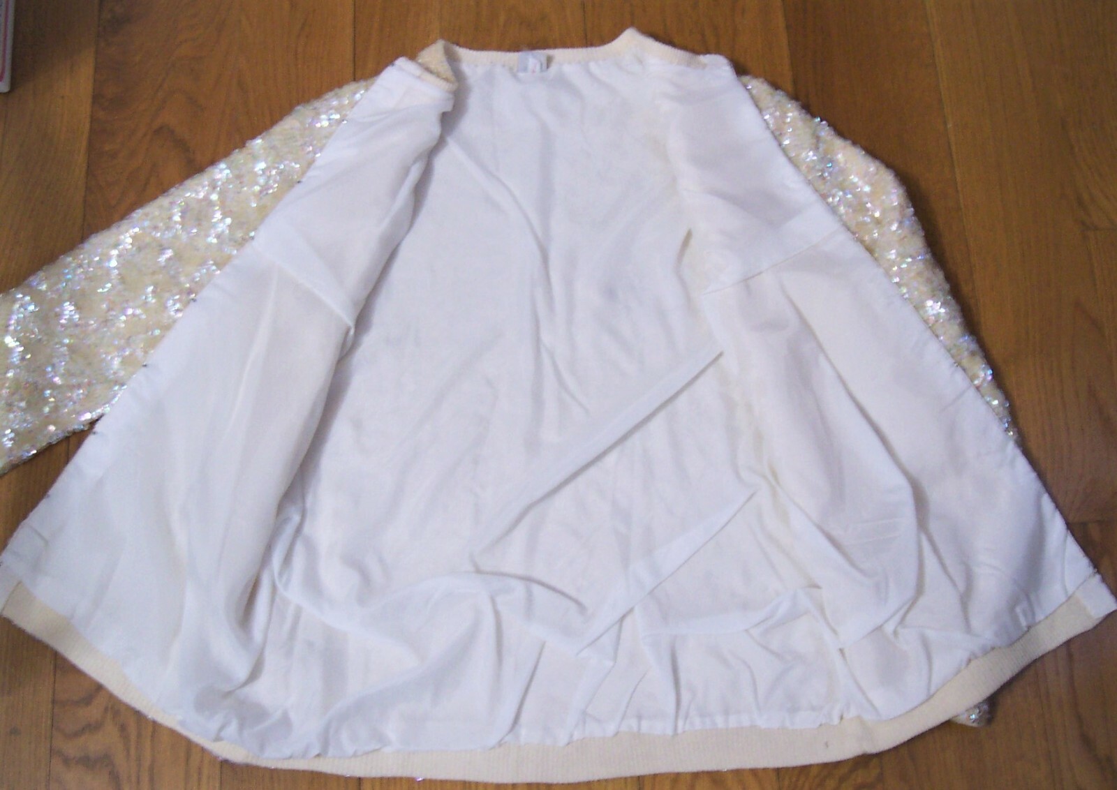 vintage stunning White Aurora Borealis sequins wedding Party grandmas sweater 42