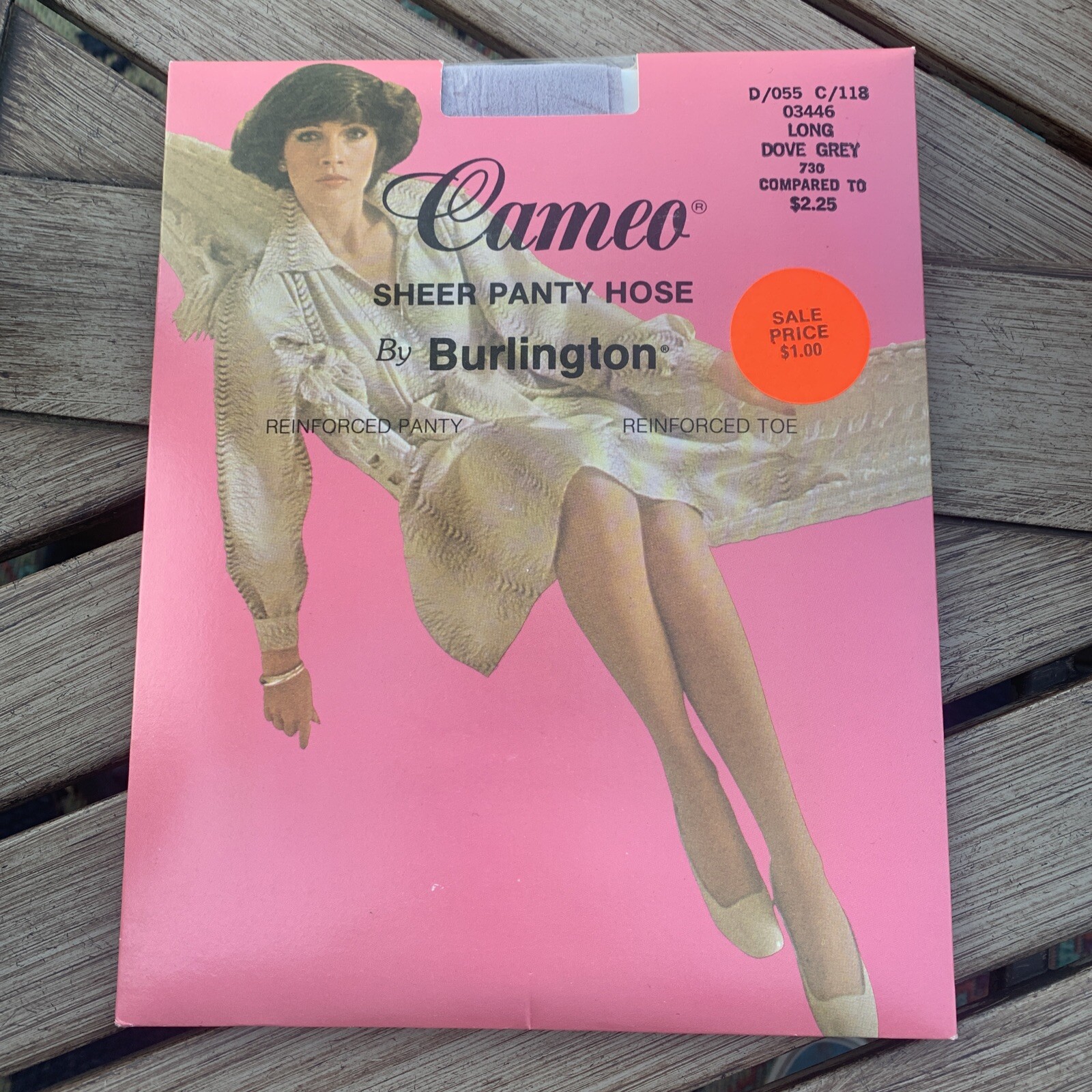 Vintage Cameo Sheer Panty Hose Nylon Reinforced Toe Panty Long Dove Grey USA 80s
