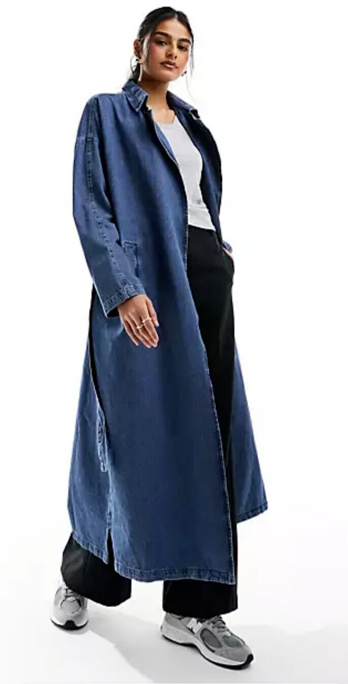 Vtg 90s Y2k Adriana Denim Jean Shirt Dress Snap Front Dark Wash Duster S Rodeo