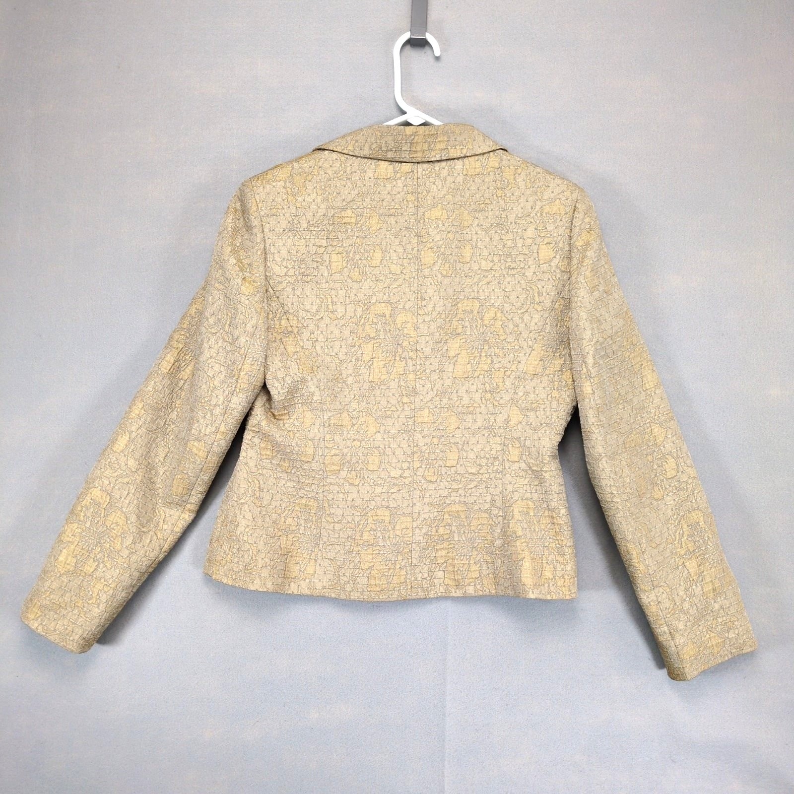 Vtg Jones New York Women’s 8 Gold Animal Print Textured Suit Blazer Preppy Glam