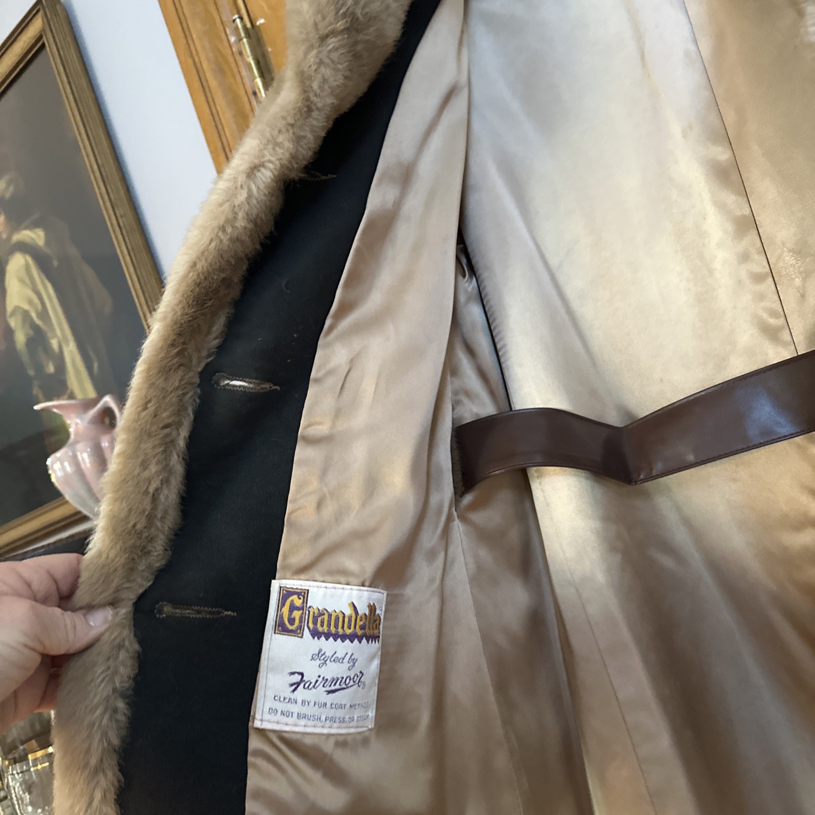 Vintage Grandella Faux Fur Car Coat With Belt. Classic and Elegant. Faux Mink.