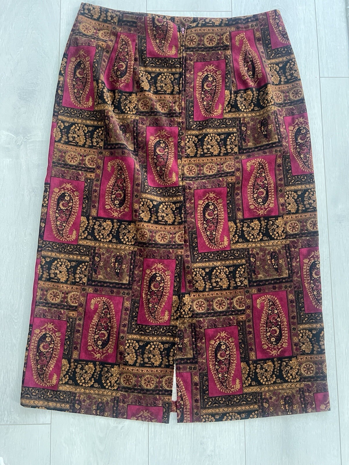 Vintage Briggs New York Burgundy Brown Paisley Fall Maxi Skirt Size 18