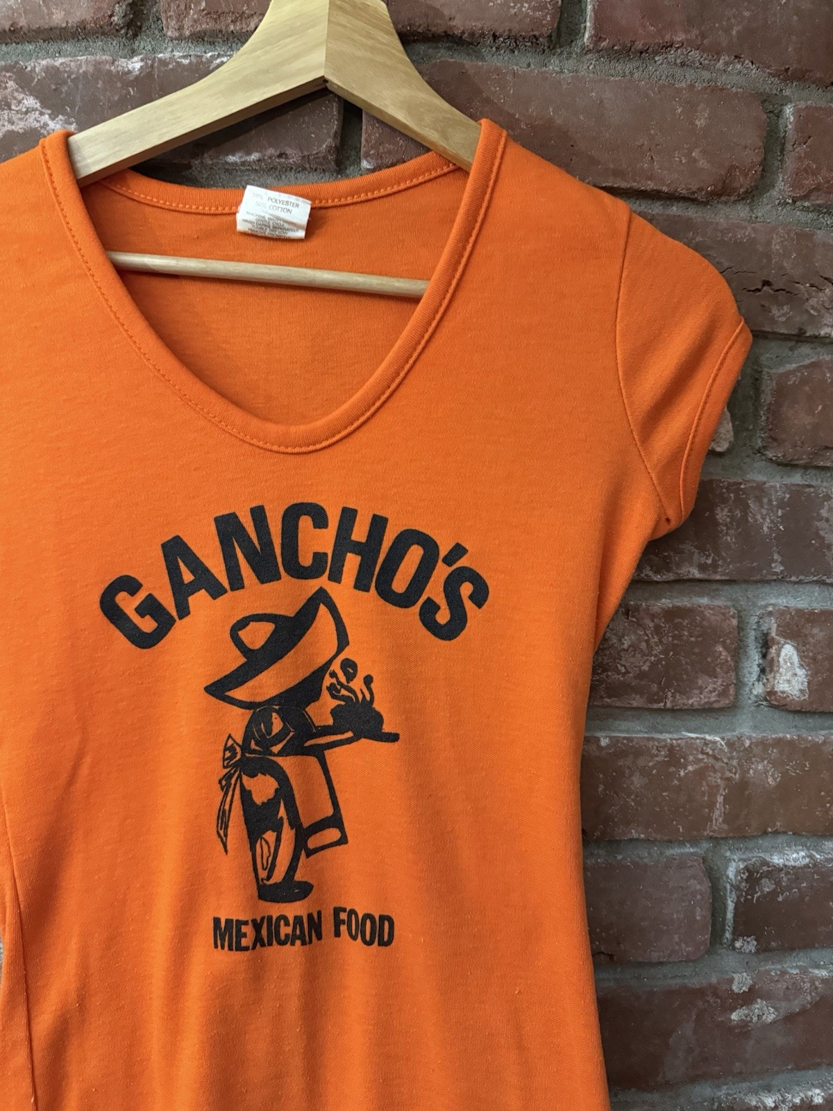 Vintage 70s 80s Ganchos Mexican Food V Neck Top Shirt M/S
