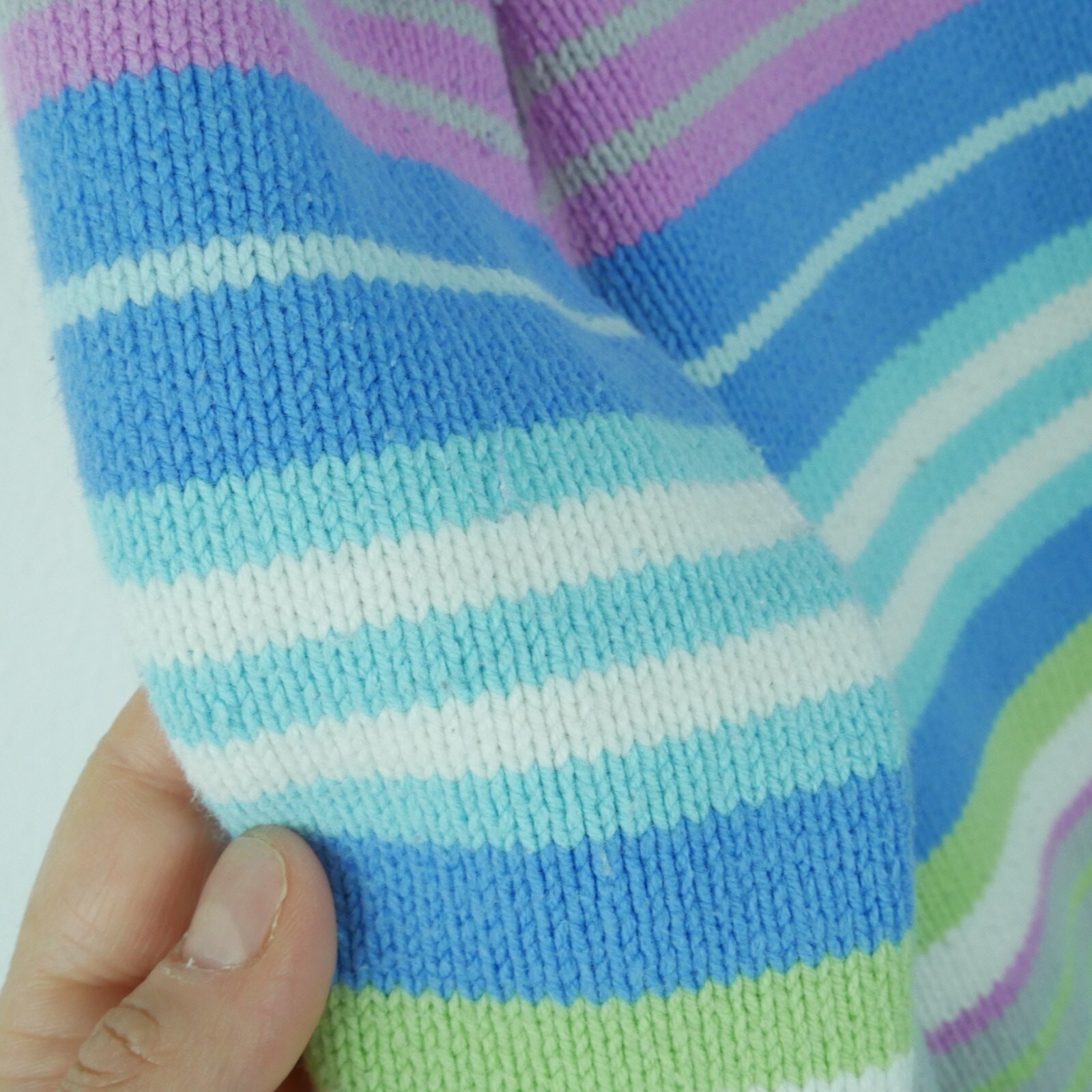 Vintage Large Sweater V Neck Striped Pastel Preppy 90s Cotton Country Club