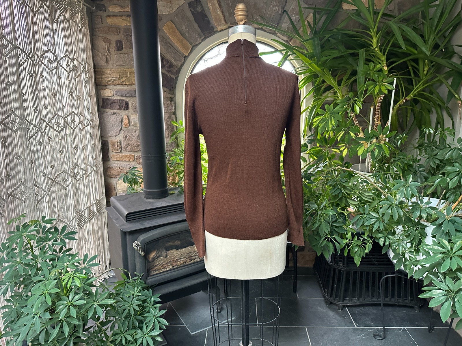 Vintage 1970s Beige Knit Jumper with Brown Knit Turtleneck The Kollection Ltd