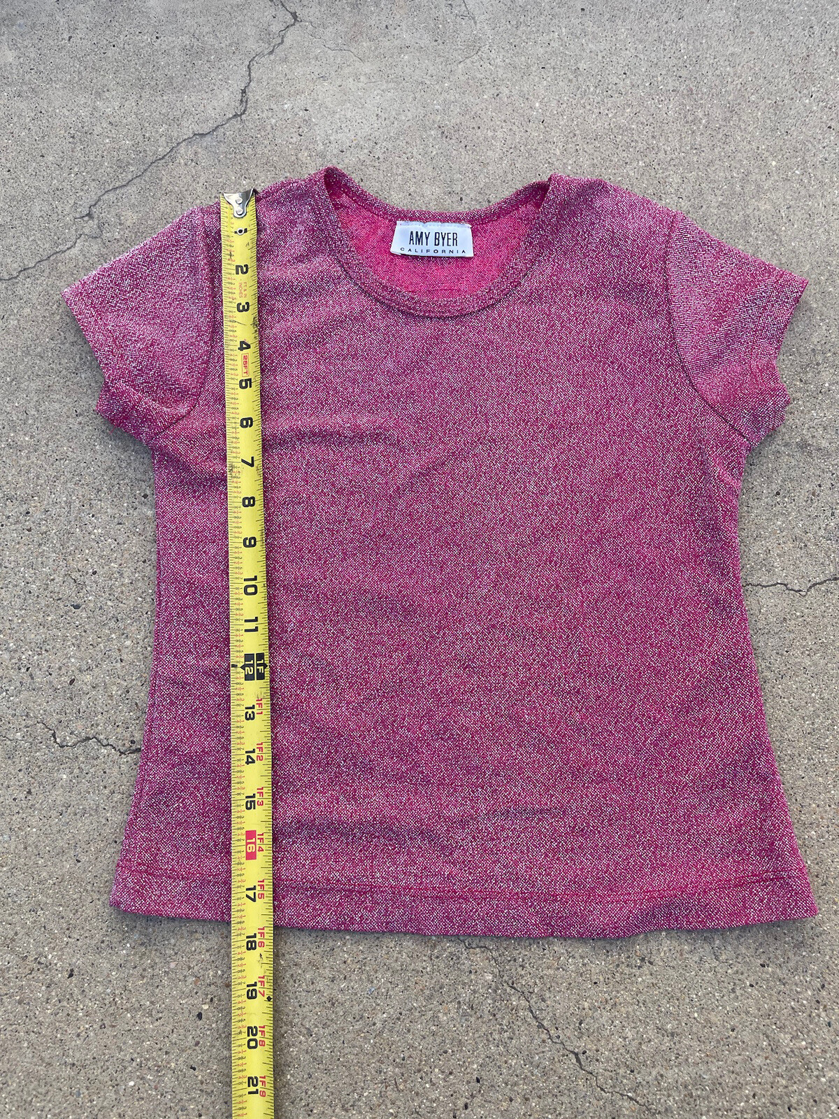 Vtg 90s Y2k Cyber Glitter Sparkle Pink Crop Top Amy Byer