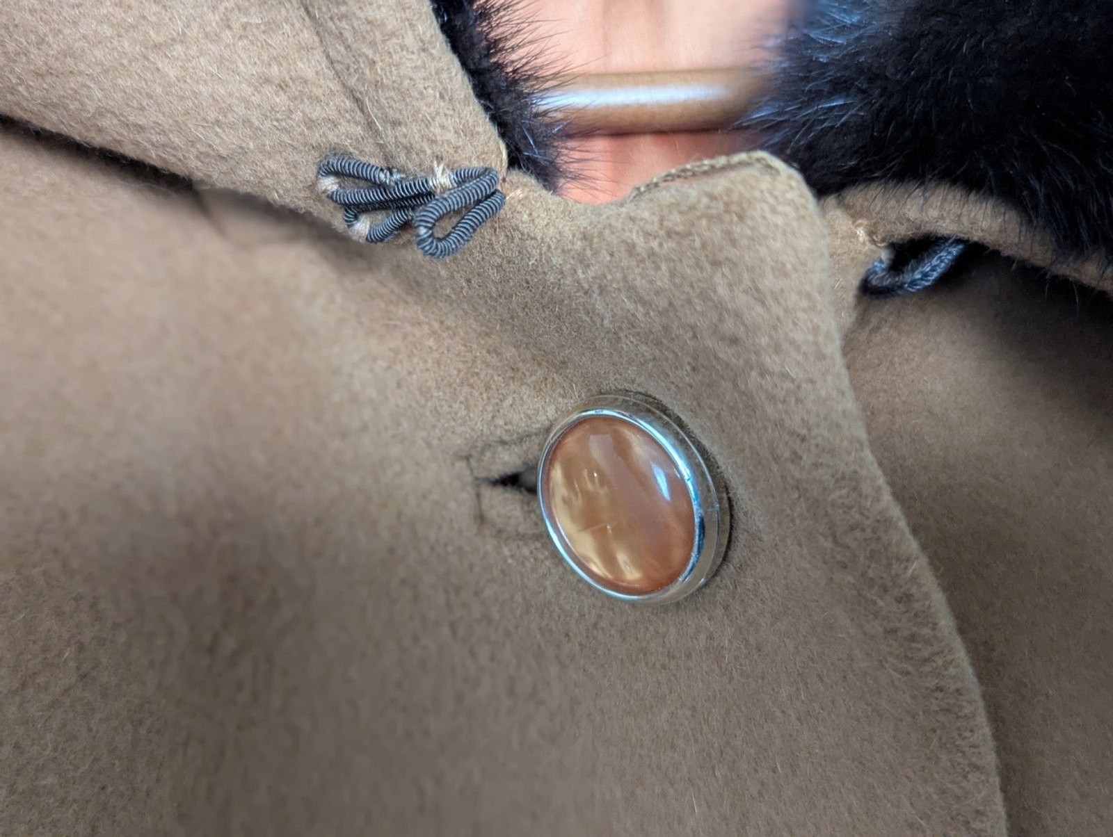 VTG 50s Chinese Cashmere Long Coat Fur Collar Womens XL Carmel Brown USA Made